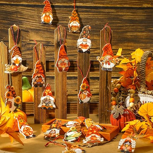 Miniatura 2 de Peryiter 48 adornos de gnomo de Acción de Gracias para árbol de fieltro de otoño, decoración de árbol de otoño, gnomos colgantes, adornos colgantes