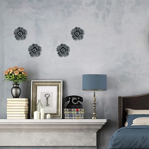 Miniatura 8 de Garneck 4 piezas de cerámica de flores de pared decorativas 3D de peonía artificial arte de pared para colgar dormitorio, sala de estar, casa de la