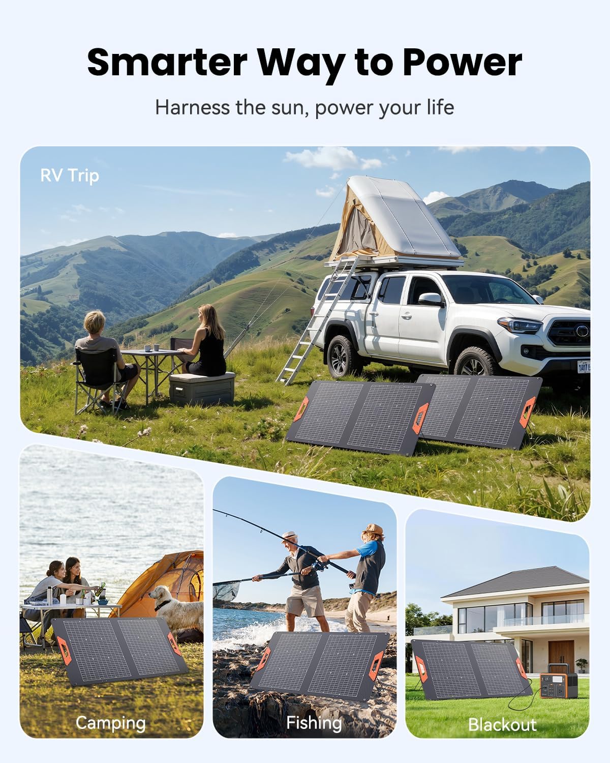 100W Portable Solar Panel for Power Station - 24% Efficiency Bifacial Solar Panels with MC4 Output, 5-in-1 Cable, IP65 Waterproof Foldable Solar Charger for RV Camping, Off-Grid, Blackouts