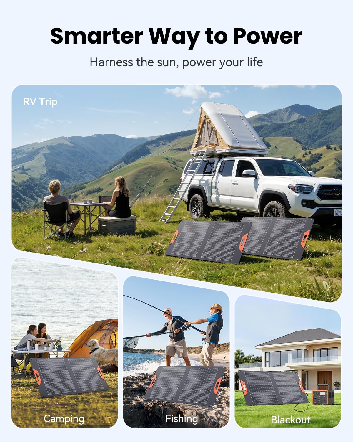 SOLUPUP Pannello solare portatile da 100 W per centrali elettriche, efficienza del 24%, pannelli solari bifacciali con uscita MC4, cavo 5 in 1, caricabatterie solare pieghevole impermeabile per camper