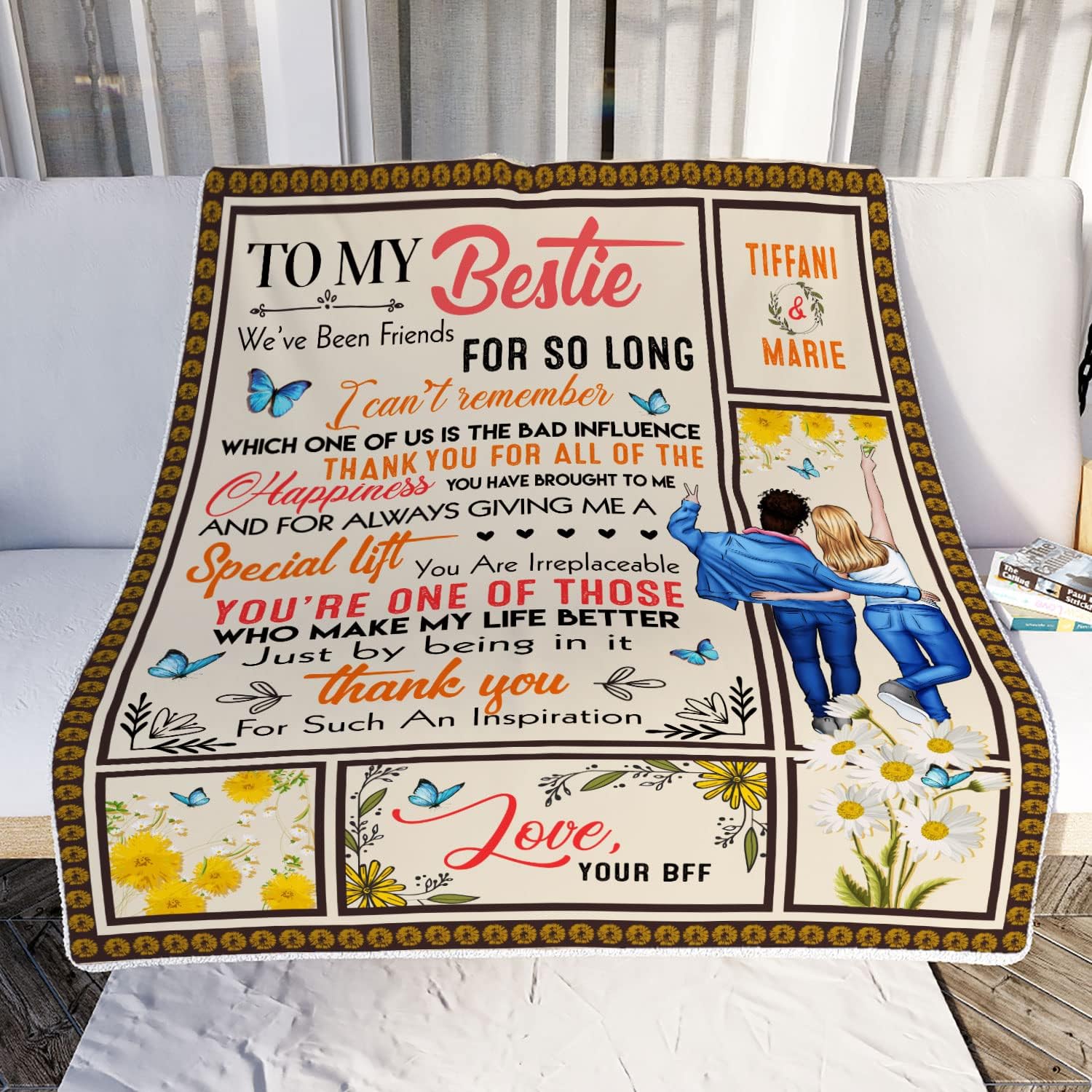 Personalized Blanket To My Bestie, Friendship Female Customized Sherpa Blanket, Custom Gifts For BFF, Message To Best Friend Fleece Blanket, Customized Name, Gift Idea