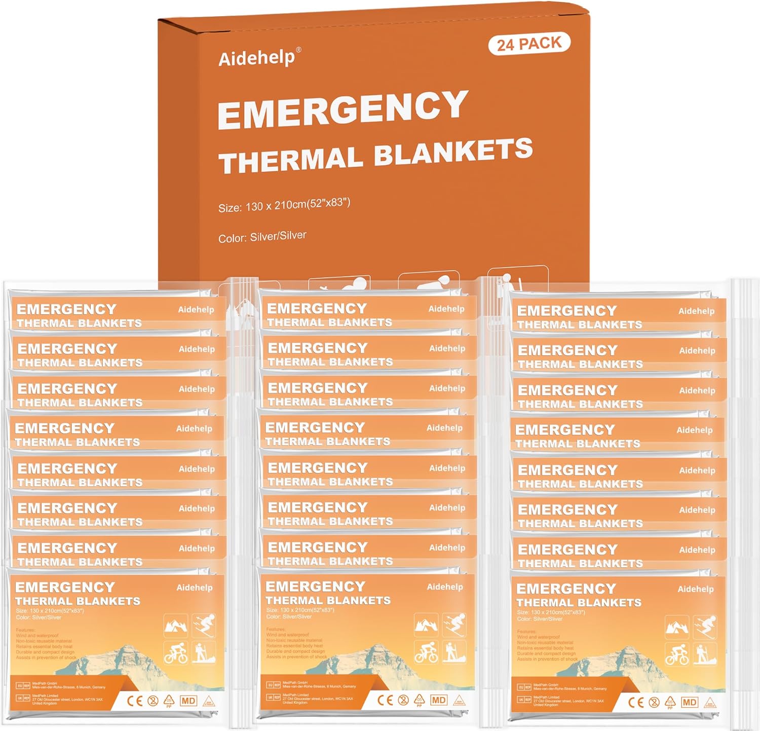 24 Pack Emergency Blankets (83″ x 52″) – Mylar Thermal Space Blankets for Survival and Protection – Ideal for Camping, Outdoors, Hiking, Rescue, Marathons 24 Pack Emergency Blankets (83″ x 52″) – Mylar Thermal Space Blankets for Survival and Protection – Ideal for Camping, Outdoors, Hiking, Rescue, Marathons