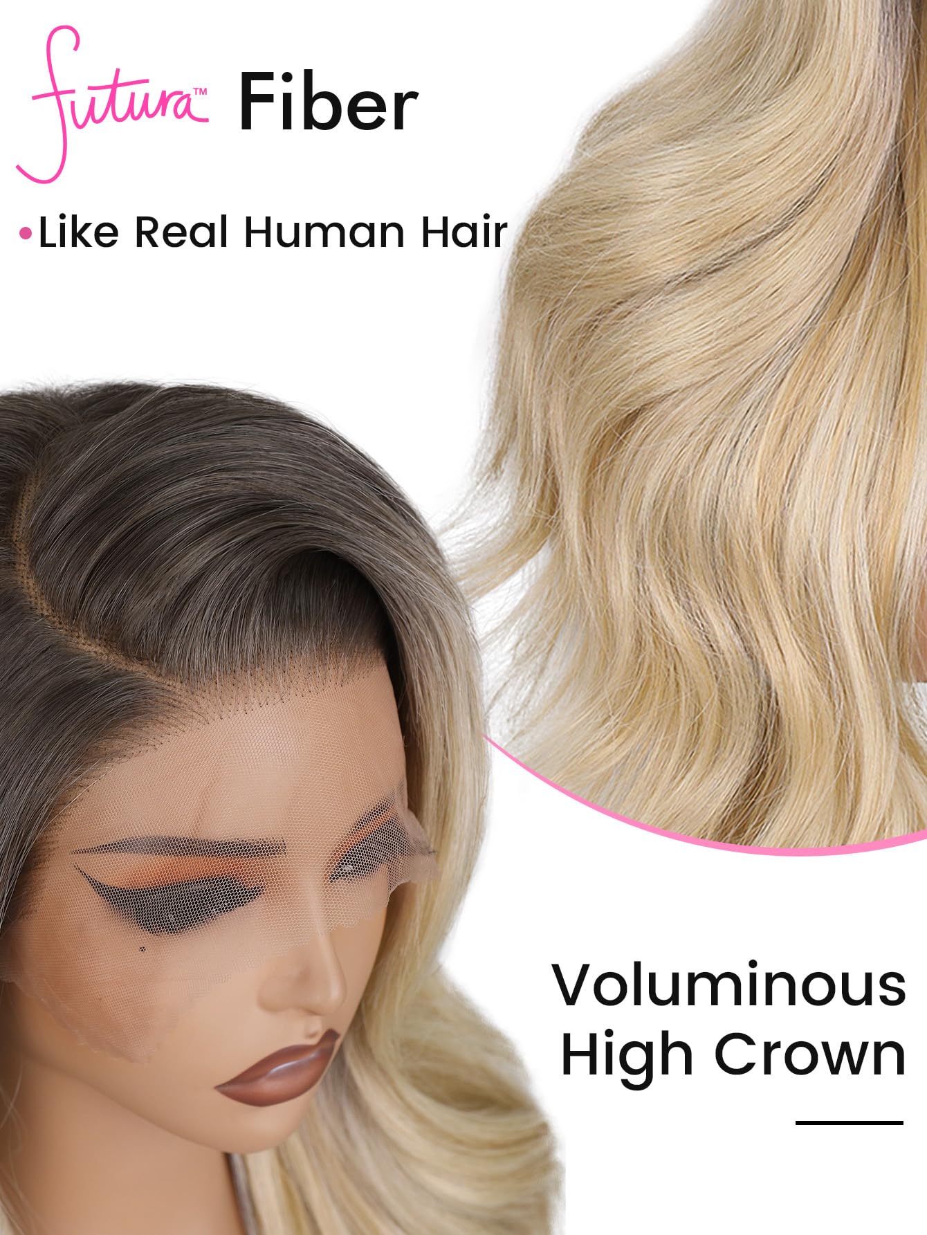 WIGNEE 13x6 Lace Front Wig Ombre Blond Flip Curl Salonowy Styl Dla Kobiet | Włókno Futura odporne na ciepło, Bezklejowa HD Lace Front falista peruka, 74 cm modne Flip Curl dla kobiet