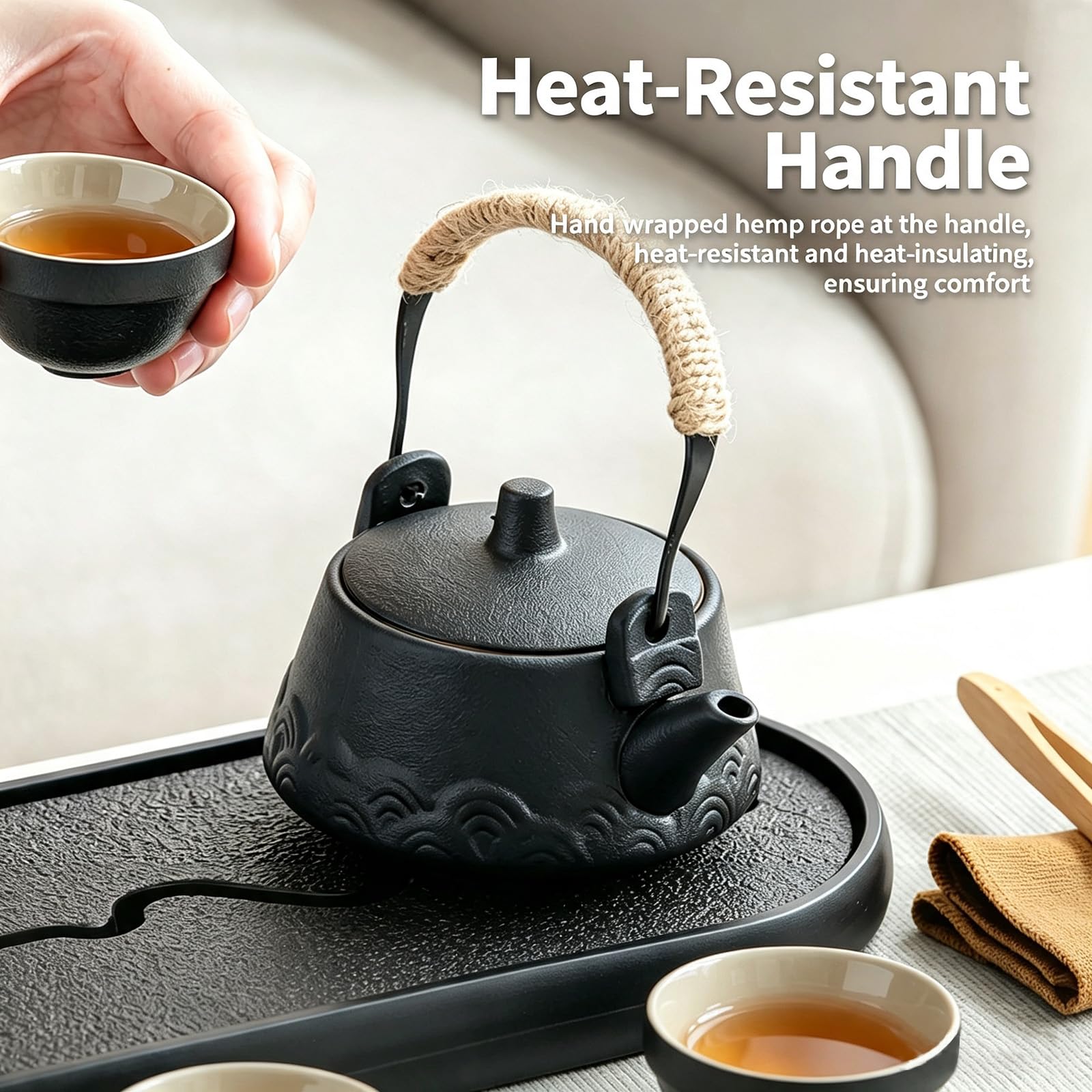 Service à thé chinois Gongfu pour 4 personnes, 10 pièces de service à thé japonais en porcelaine de 230 ml, 4 tasses en céramique de 45 ml, beau service à thé traditionnel en porcelaine pour cadeaux