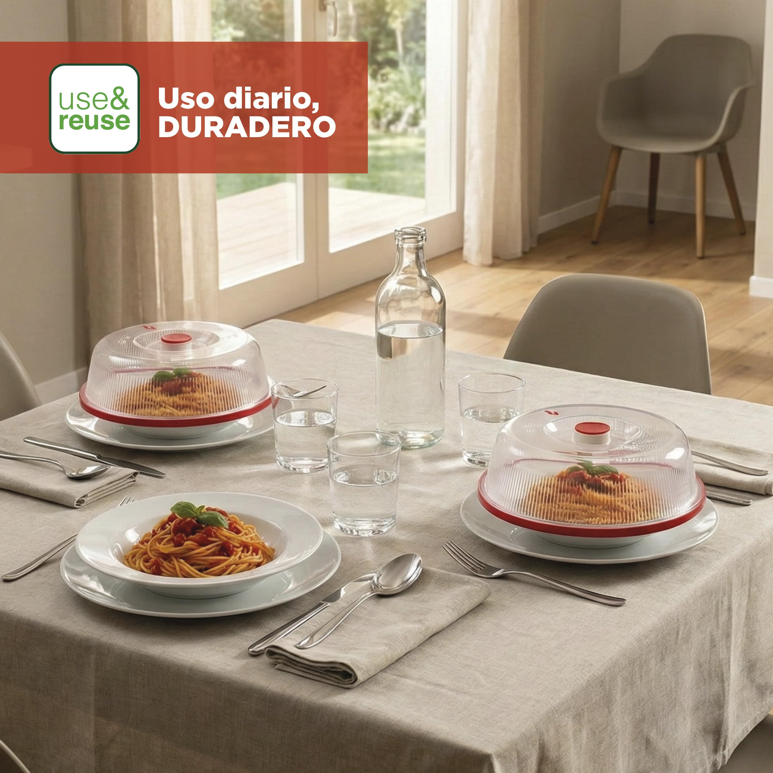 Snips, Campana, Tapadera 26,2 x 26,2 x 7,6 cm, Tapa de Microondas Color Rojo y Transparente, Made in Italy