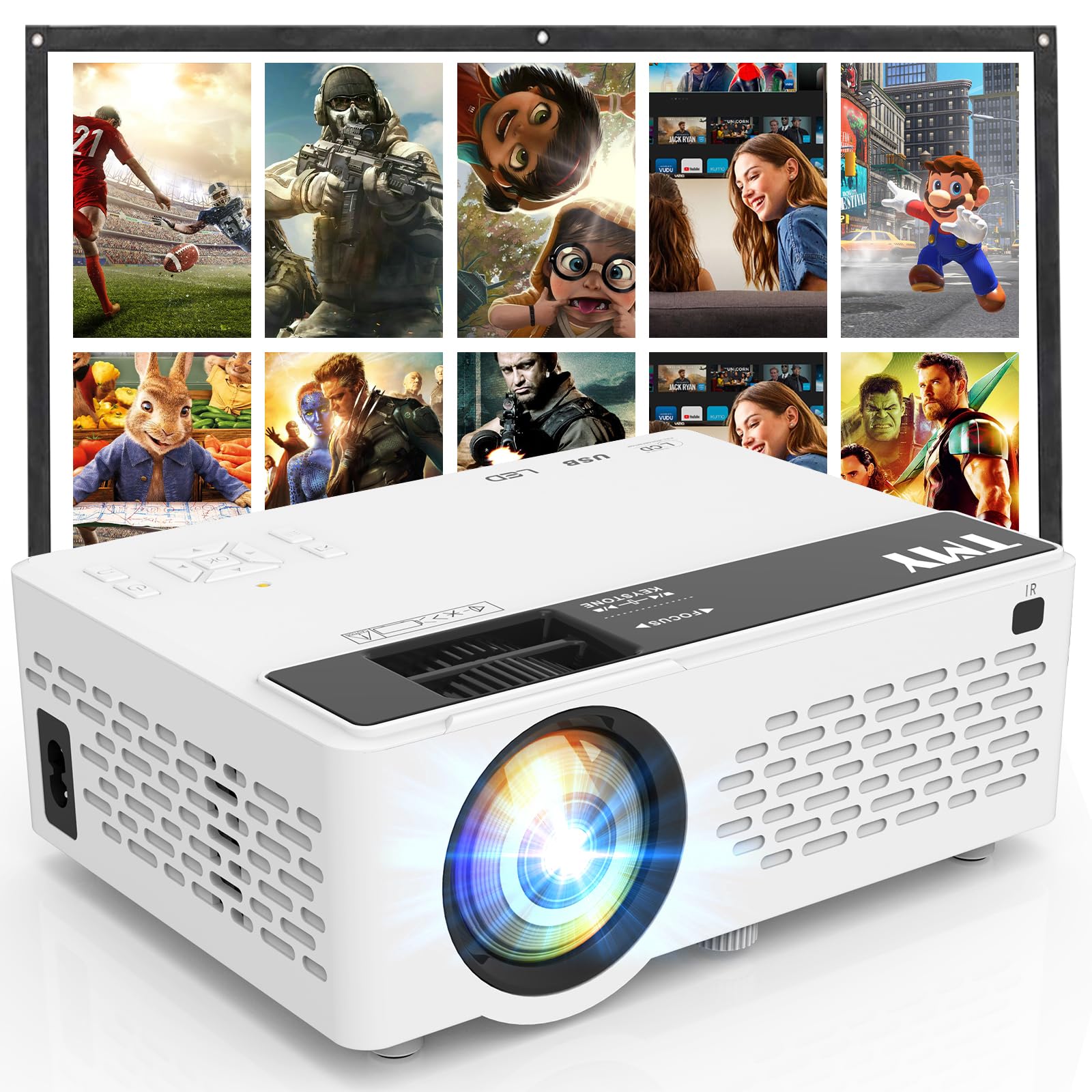 TMY 1080P Full HD Portable Mini Projector, Upgraded Bluetooth Movie Projector with Screen, Compatible with TV Stick Smartphone/HDMI/USB, Indoor & Outdoor UseRecycled Claim Standard 100