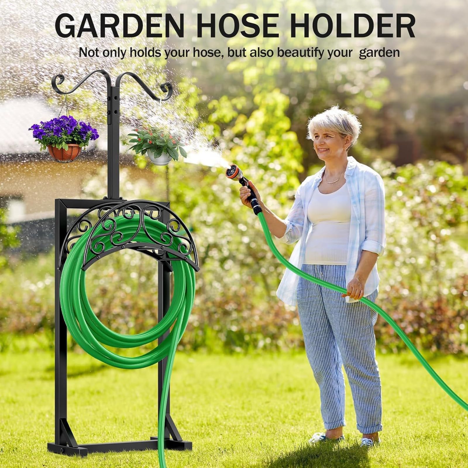Starke Outdoor-Schlauchstütze, Gartenwasserrohrhalter für stabile Basis und dekorative Aufhänger, Hof-Organisation