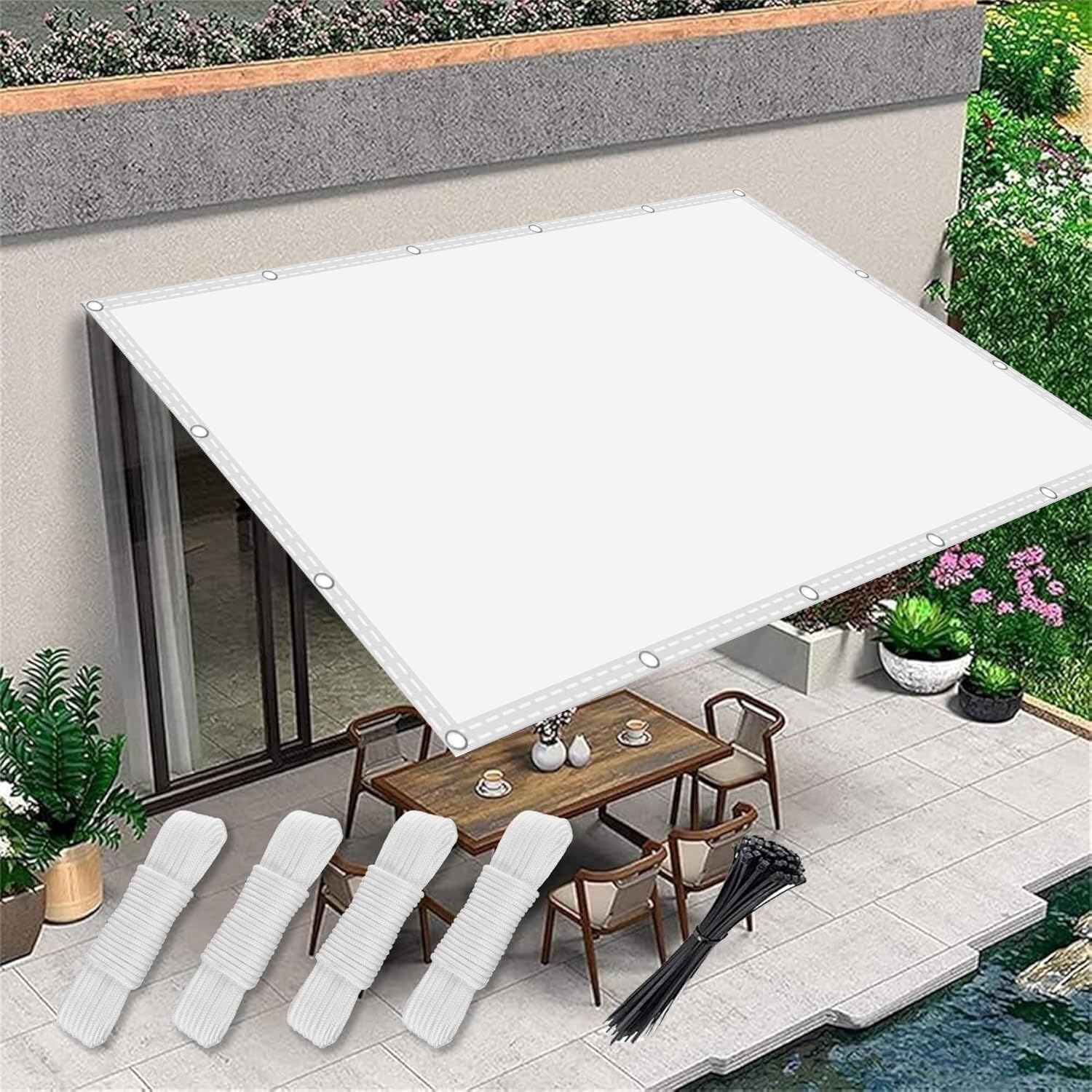 Sonnensegel 1x1m Sonnenschutz Balkon inkl Befestigungsseile,Windschutz Reißfest Wetterfest, Rechteckige Markise Segel Baldachin,Schutztuch Sonnensegel, für Terrasse Garten，Weiß