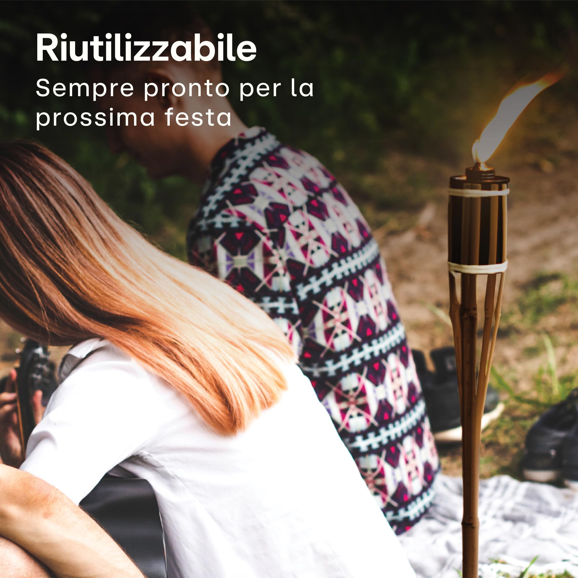 Fiaccole da Giardino in Bambù 90cm - 10 Torce con 10 Stoppini Extra - Lunga Durata di Combustione - Ricaricabile