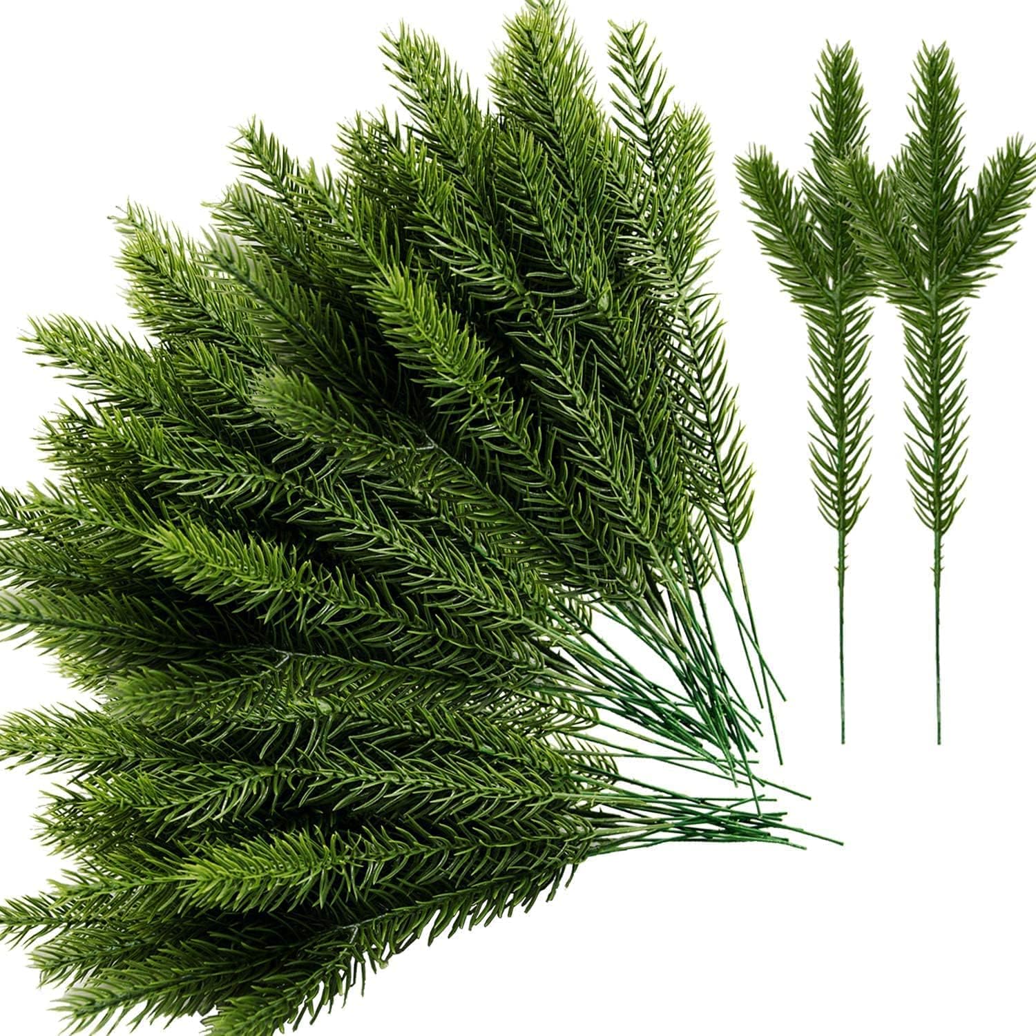 Pack of 45 Artificial Pine Branches, 10x2.5 Inch Pine Leaves, DIY Christmas Decoration