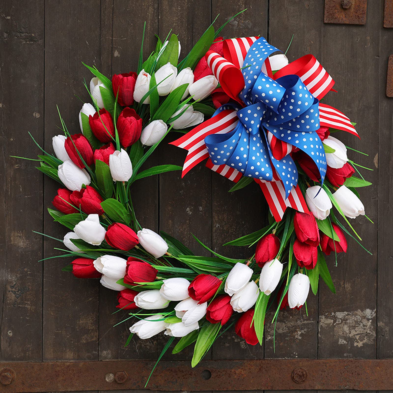 Ghirlanda patriottica rossa, bianca e blu, ghirlanda per porta con ranuncoli americani, decorazioni per il 4 luglio, ghirlanda per il Memorial Day