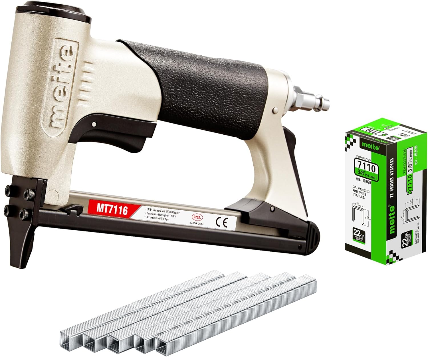 meite MT7116 with 1 Box of 3/8" Length Galvanized Staples for Upholstery