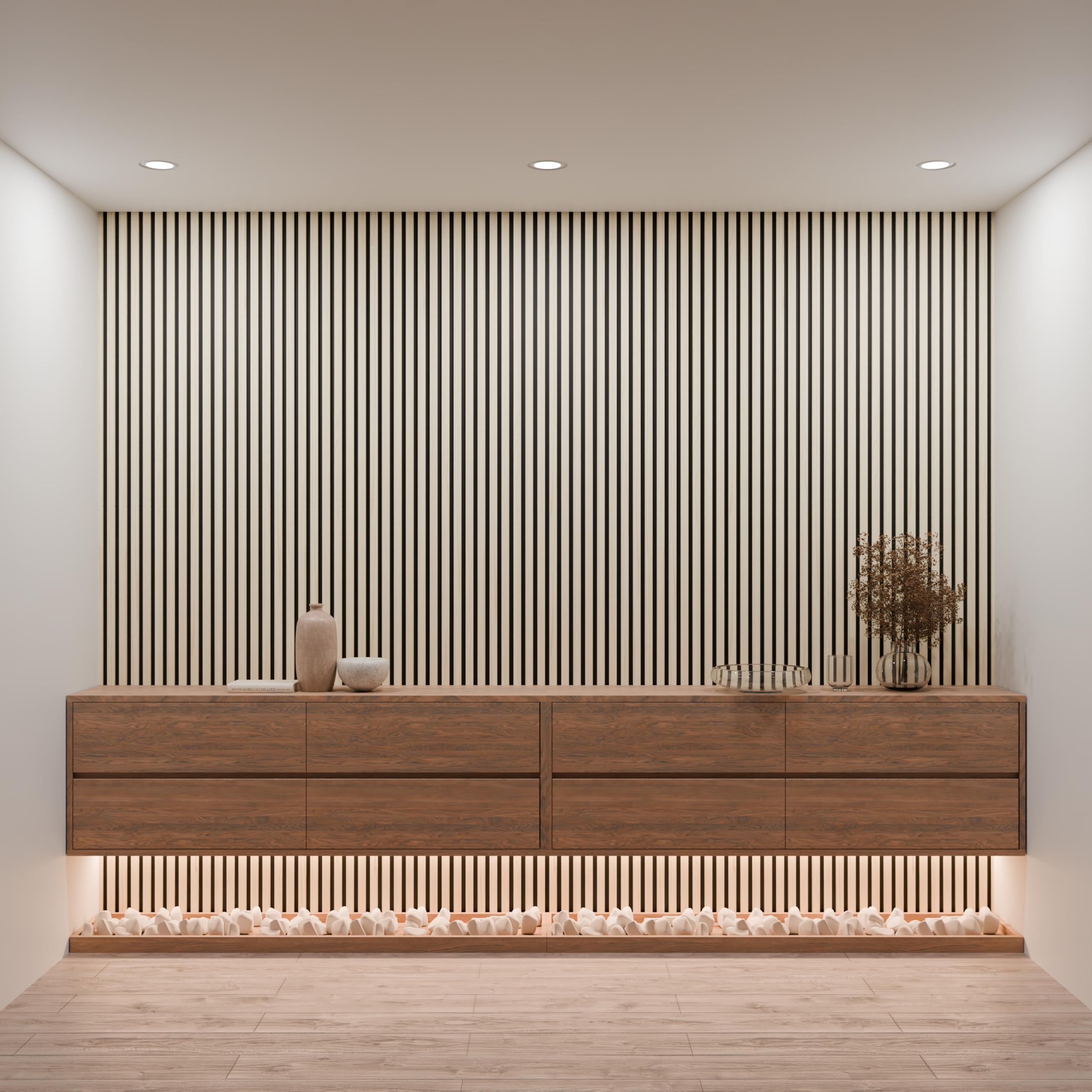 Panneau Acoustique Mural Chêne – Lot de 4 Panneaux Muraux à Lattes MDF Finition Bois – Revêtement Mural Décoratif & Correction Acoustique – Salon, Chambre, Bureau, Home Studio – 240 x 60 cm, 11 mm | Décoration murale et correction acoustique en un seul pr