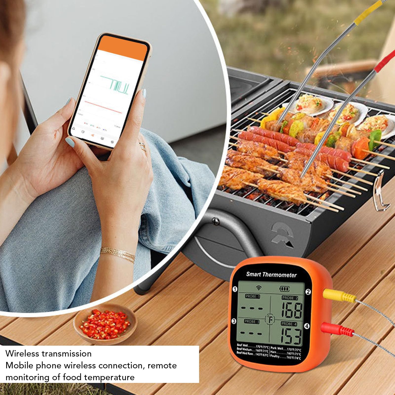 Sonda de Temperatura de Carne, Termómetro Digital para Parrilla, Aplicación Inteligente Bt, Control Remoto, Utensilios de Cocina para Parrilla, Barbacoa, Suministros de Cocina