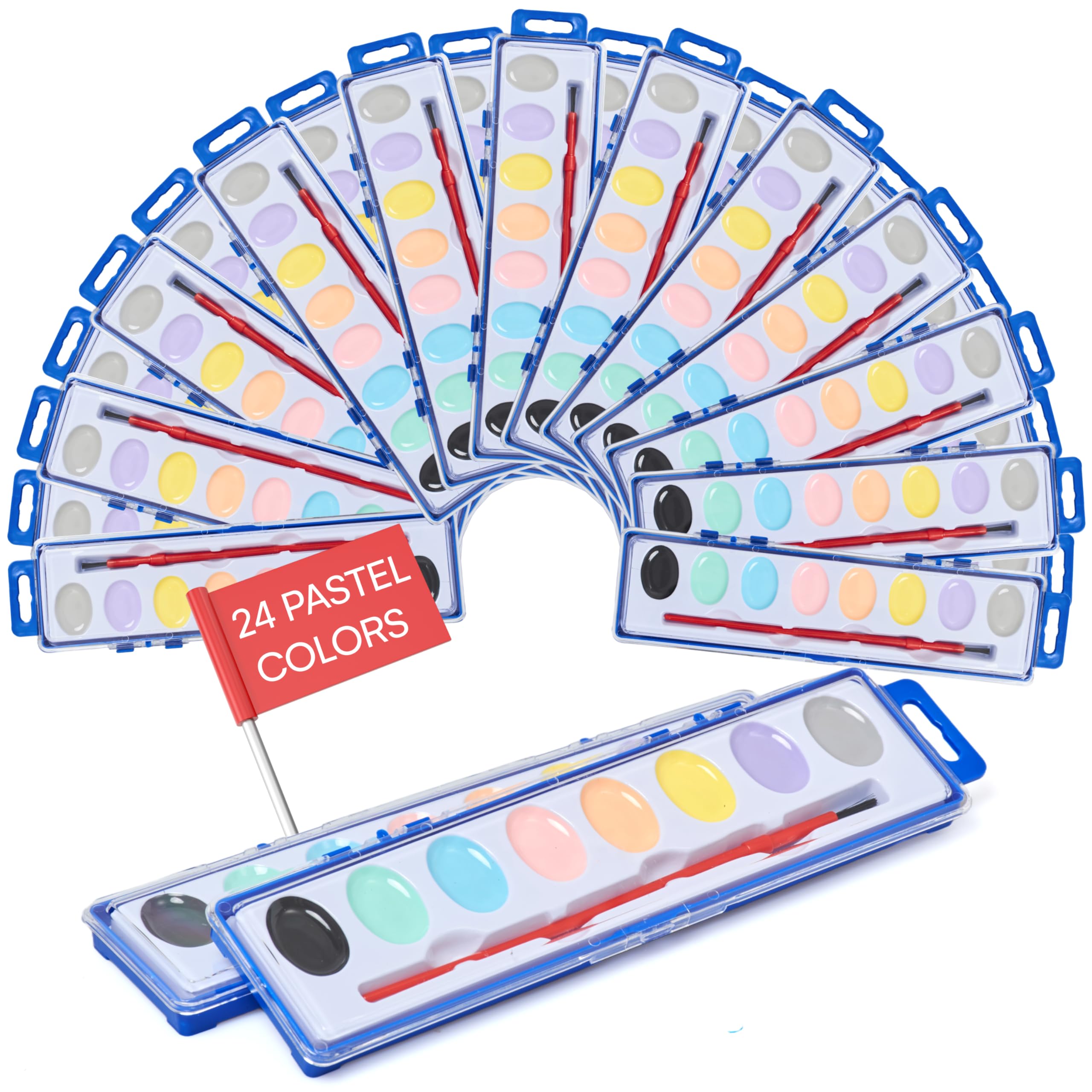 Amazaque Watercolors Set of 24 - Pastel Colors - Watercolor Paints for Kids - Water Colors Paint Set - Plastic Material - Dilute with Water Before Use - Pastel Shades