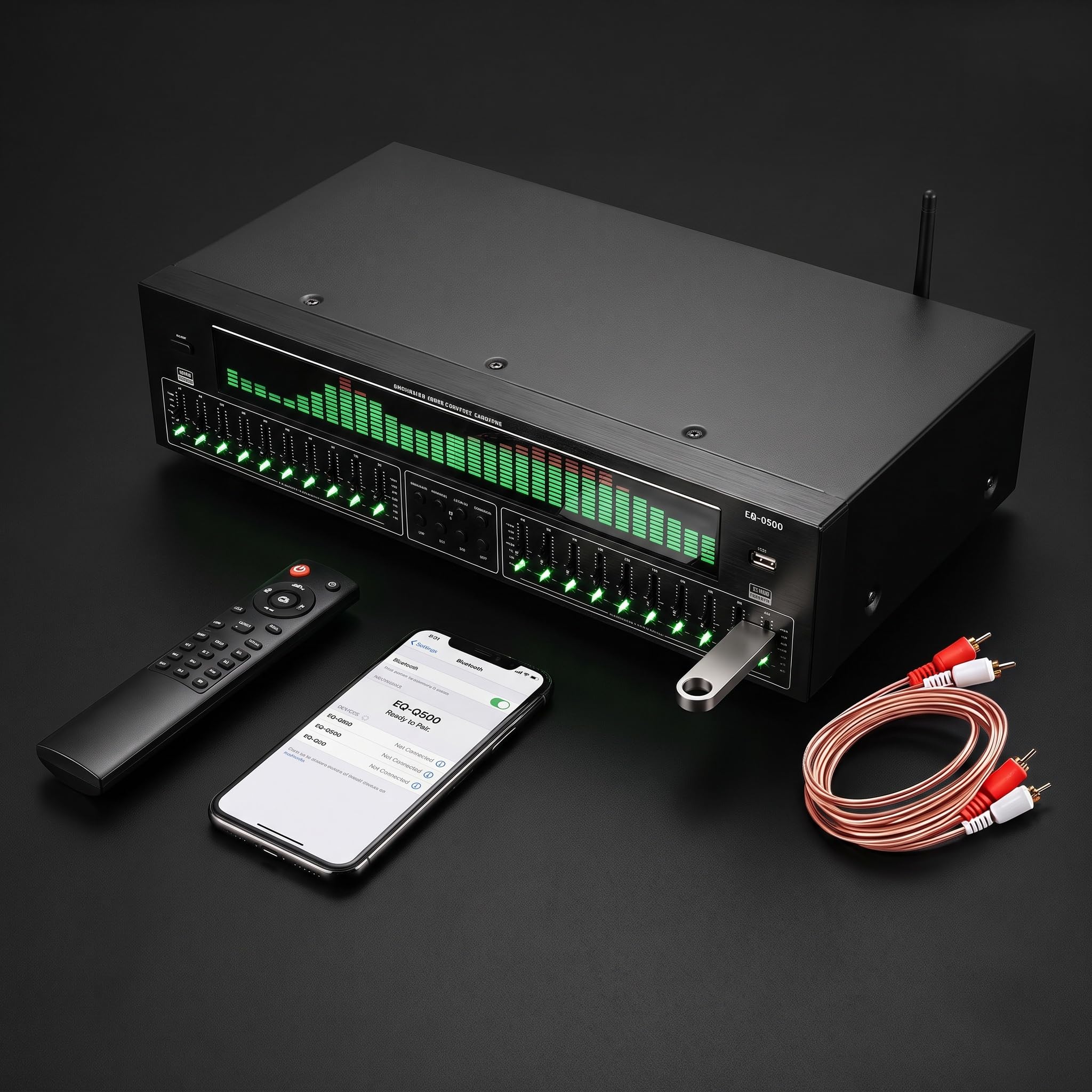 Ecualizador De Audio Gráfico De Doble Canal, Analizador De Espectro Estéreo con Pantalla Led para Música, Entrada De Audio USB Bluetooth, Control Remoto Y Cable De Audio RCA para Sistema Estéreo