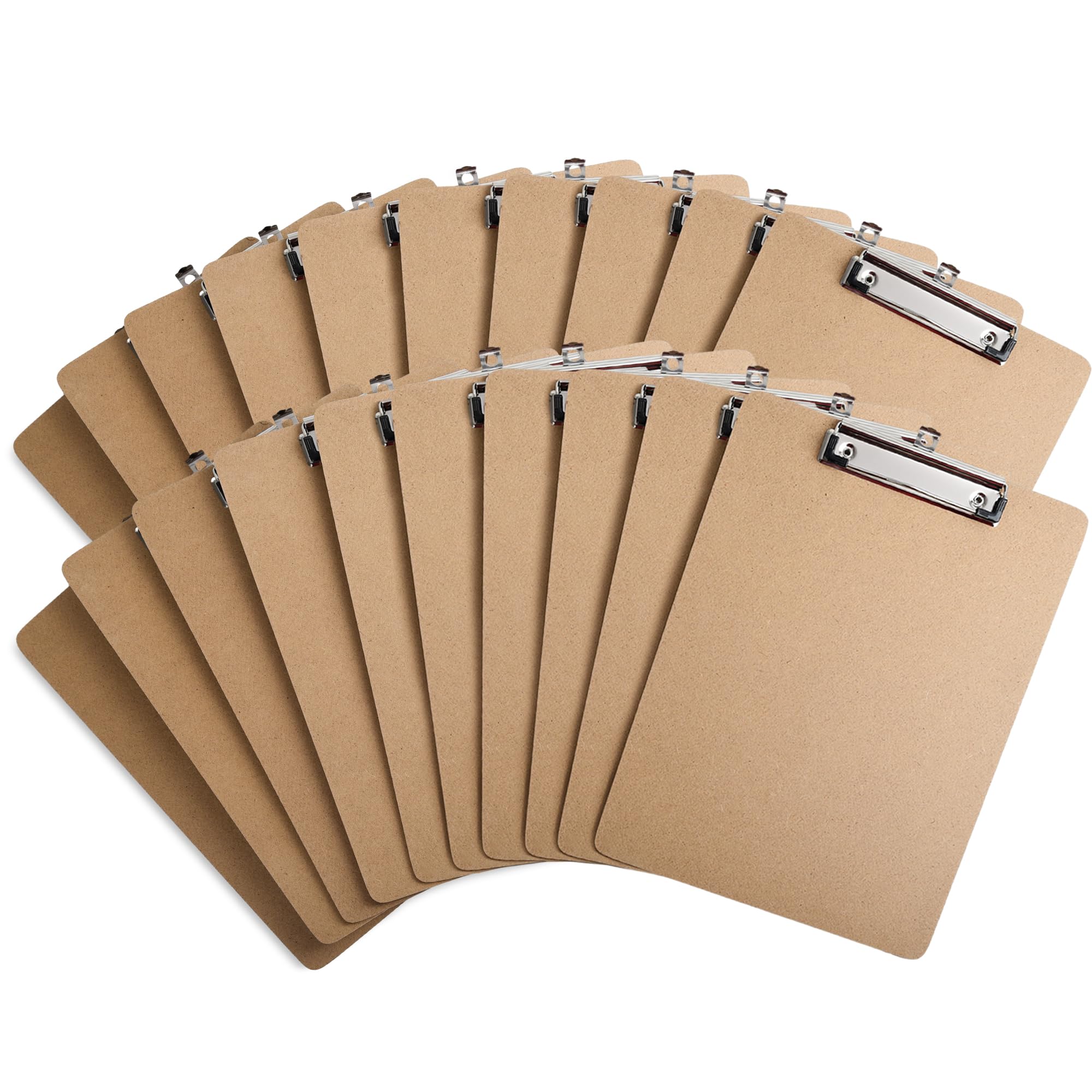 Uzant 20 Pack Letter & A4 Clipboards, 9" x 12.5" & 8.5" x 11" Wooden Hardboard Clipboards with Low Profile Clip, Hanging Loop for Office, Home & Classroom