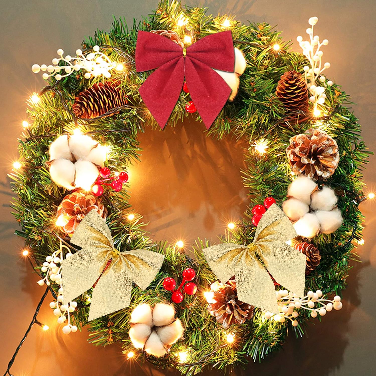 90 Pcs Christmas Tree Bows, Fengek 2.36 Inch Mini Ribbon Bows Ornaments for Christmas Decoration Gift Wrap Supplies, Multicolor A