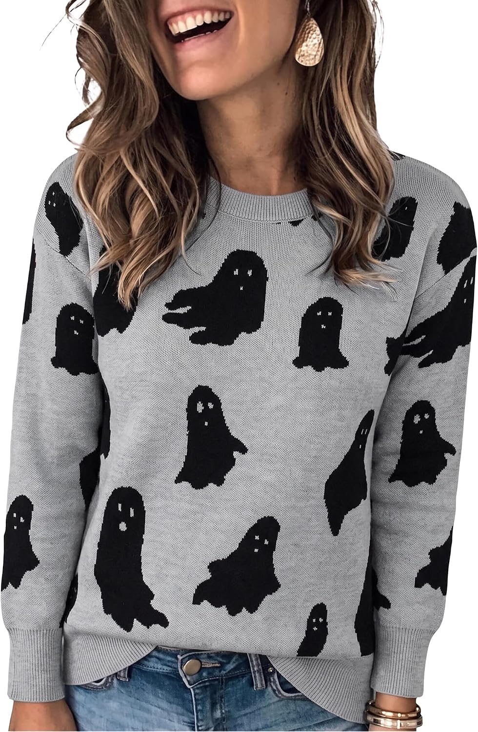 ASTANFY Halloween Sweaters for Women Ghost Graphic Sweaters Holiday