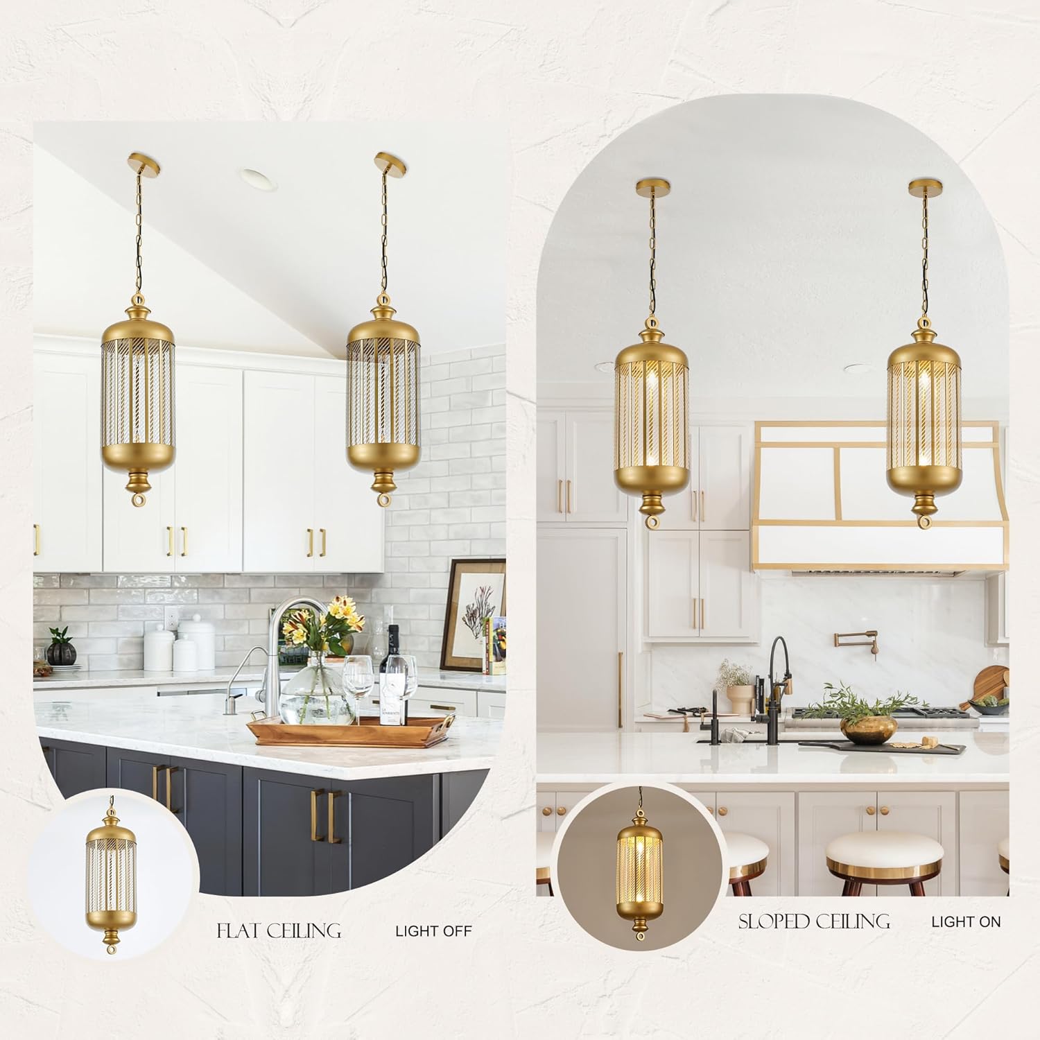 10'' Brushed Gold Pendant Lights Kitchen Island, 2-Light Modern Brass Ceiling Hanging Light Fxitures, Farmhouse Kitchen Pendant Lighting Over Island for Sink Dining Room Bathroom Bar-1 Pack