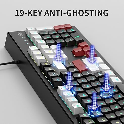 Miniatura 4 de MageGee Teclado cremoso, teclado K2 con cable RGB retroiluminado 104 teclas, impermeable, teclados ergonómicos, PC para PCloptopMAC, color rojo
