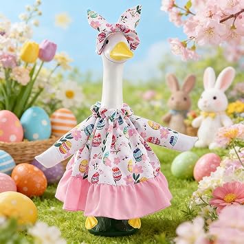 Easter Goose Outfits Pink 23" High Cement Porch Goose