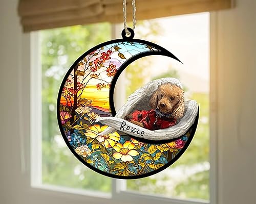 Miniatura 550 de Chow Chow Dog Memorial Suncatcher, adorno de Navidad Chow Chow con nombre, atrapador de pérdida de mascotas, regalos para los amantes de los perros