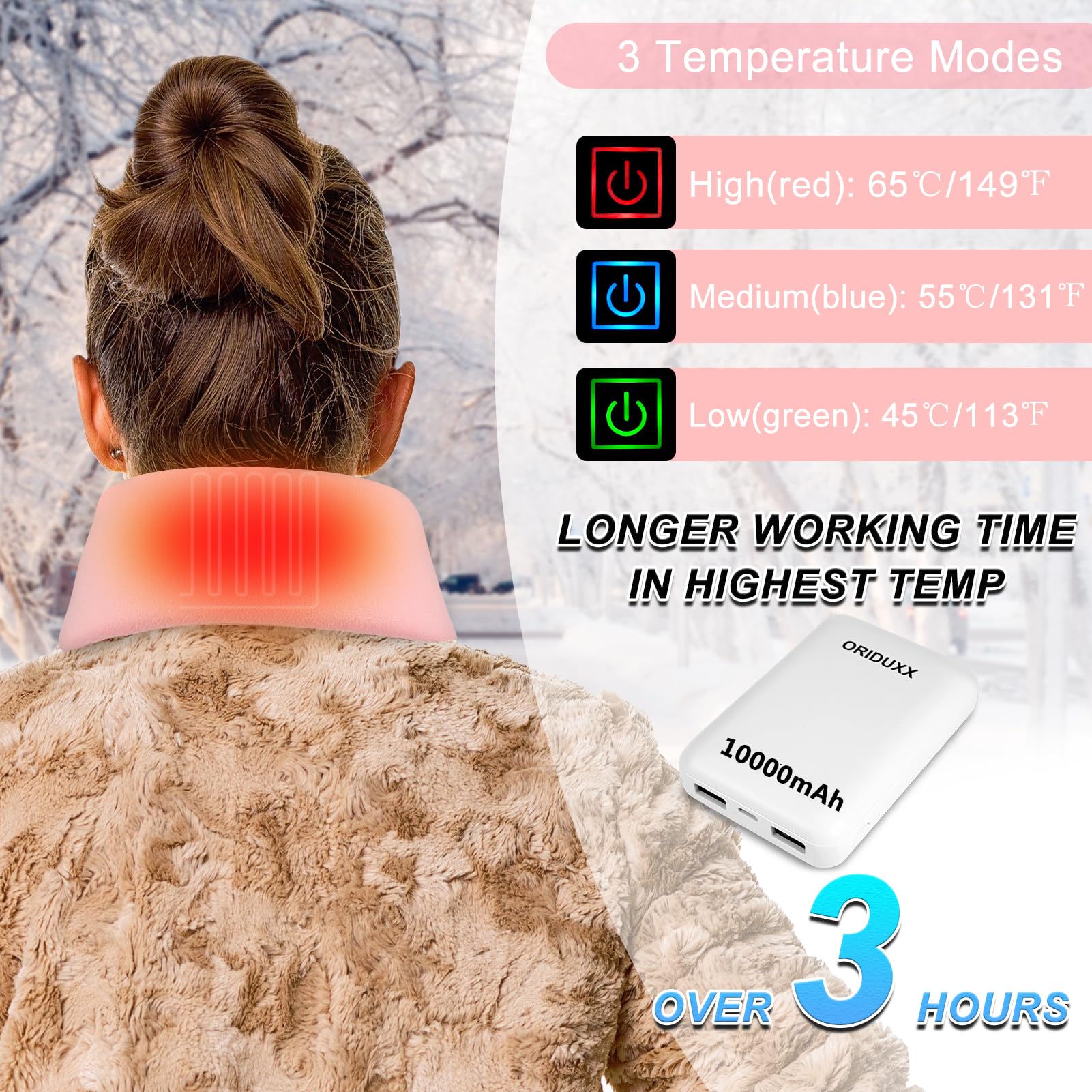 DUKUSEEK Sciarpa Riscaldata Elettrica Con Batteria Ricaricabile 10000mAh, Riscaldamento Al Grafene, 3 Temperature, Sollievo Dal Dolore Al Collo, Regalo Invernale Unisex
