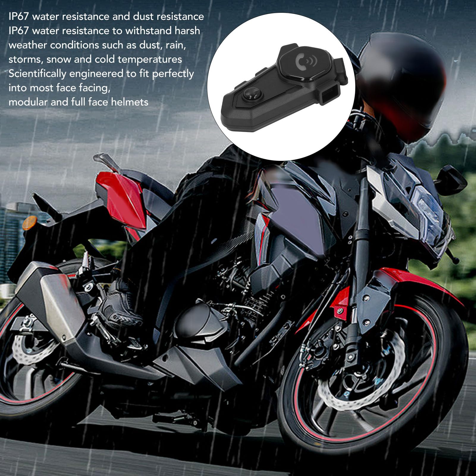 Zestaw Słuchawkowy do Kasku BT 5.0 Interkom Motocyklowy, Dźwięk Stereo z redukcją Szumów i Mikrofonem, wodoodporność IP67 BT do Jazdy na Nartach Wspinaczka Terenowa