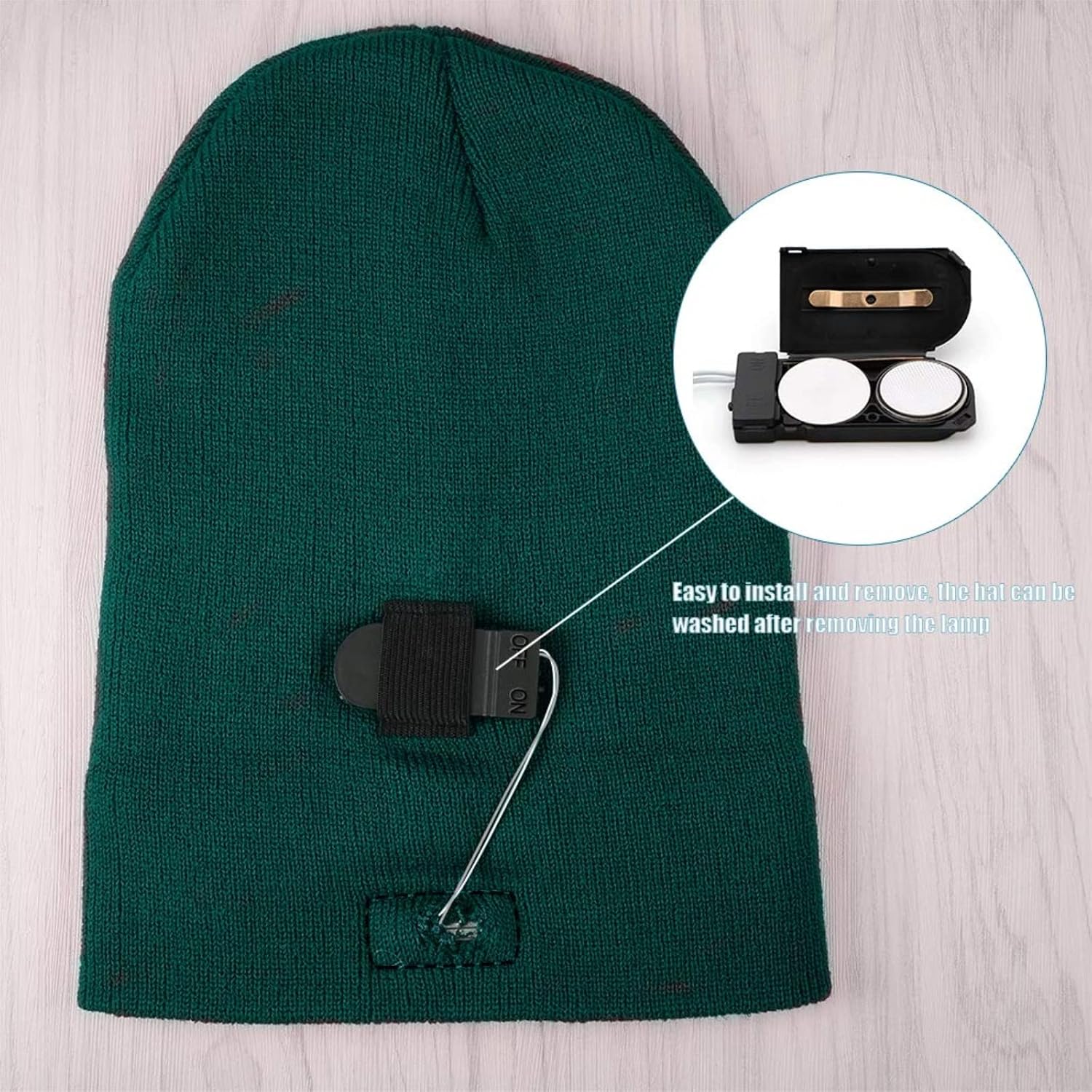 SnowCinda Unisex 5 LED Knitted Flashlight Beanie Hat/Cap for Hunting, Camping, or Handyman Working - One Size Fits Most Dark Green