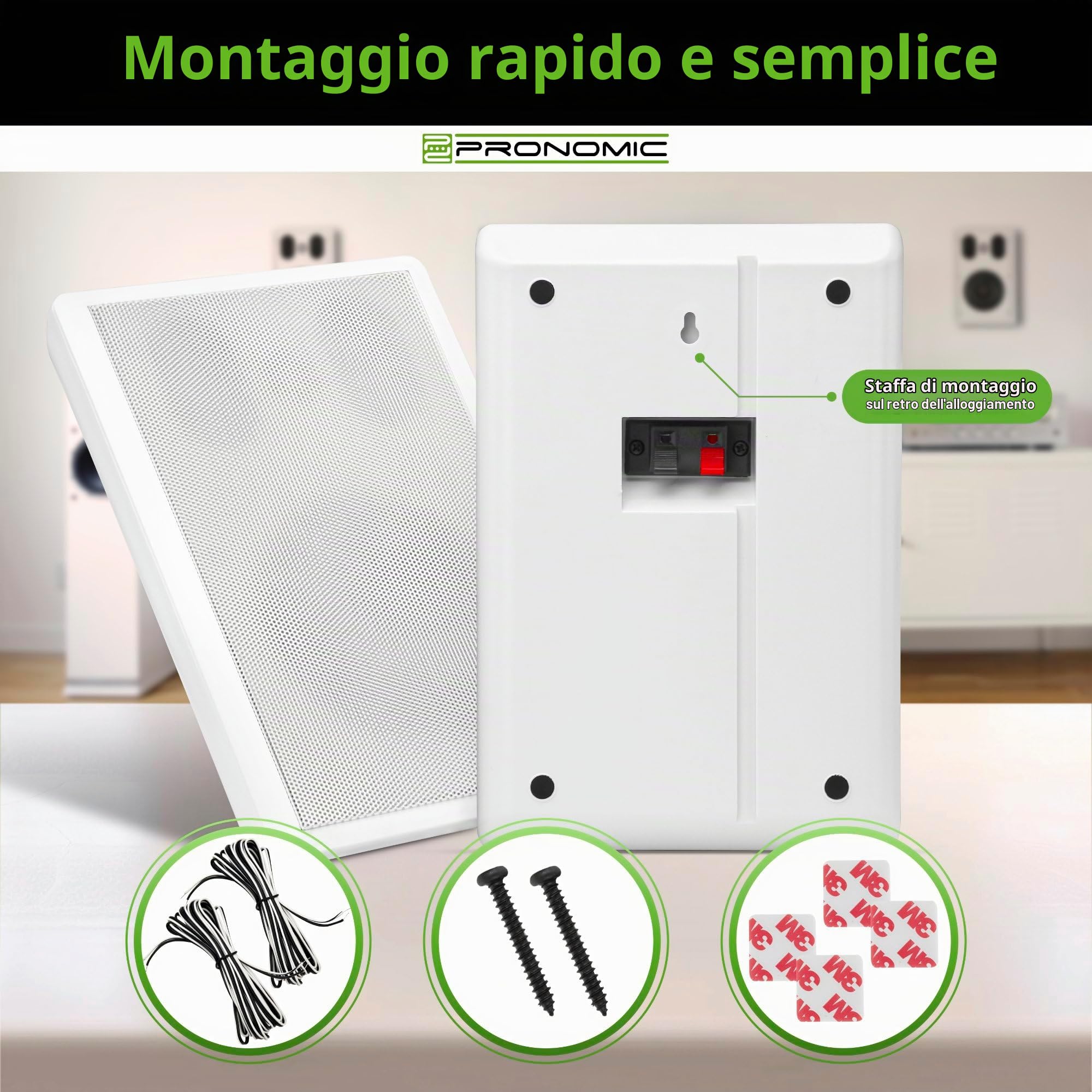 Pronomic FLS-540E WH Coppia Diffusori Flatpanel da Parete bianchi | Diffusori HiFi a pannello 2 vie, Ideali per un elegante montaggio fisso a parete, Suono bilanciato, Impedenza: 8 Ohm, 5" (12