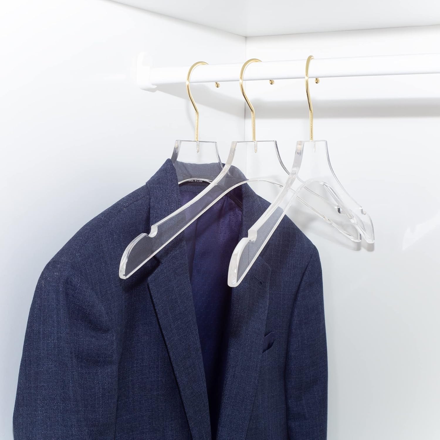 HomeCube USA Clear Acrylic Clothes Hanger with Gold Hooks – Heavy Duty Lucite Closet Organizer, Elegant & Sturdy for Shirts, Dresses, Coats, Suits & Boutique Use (5, Medium 15")