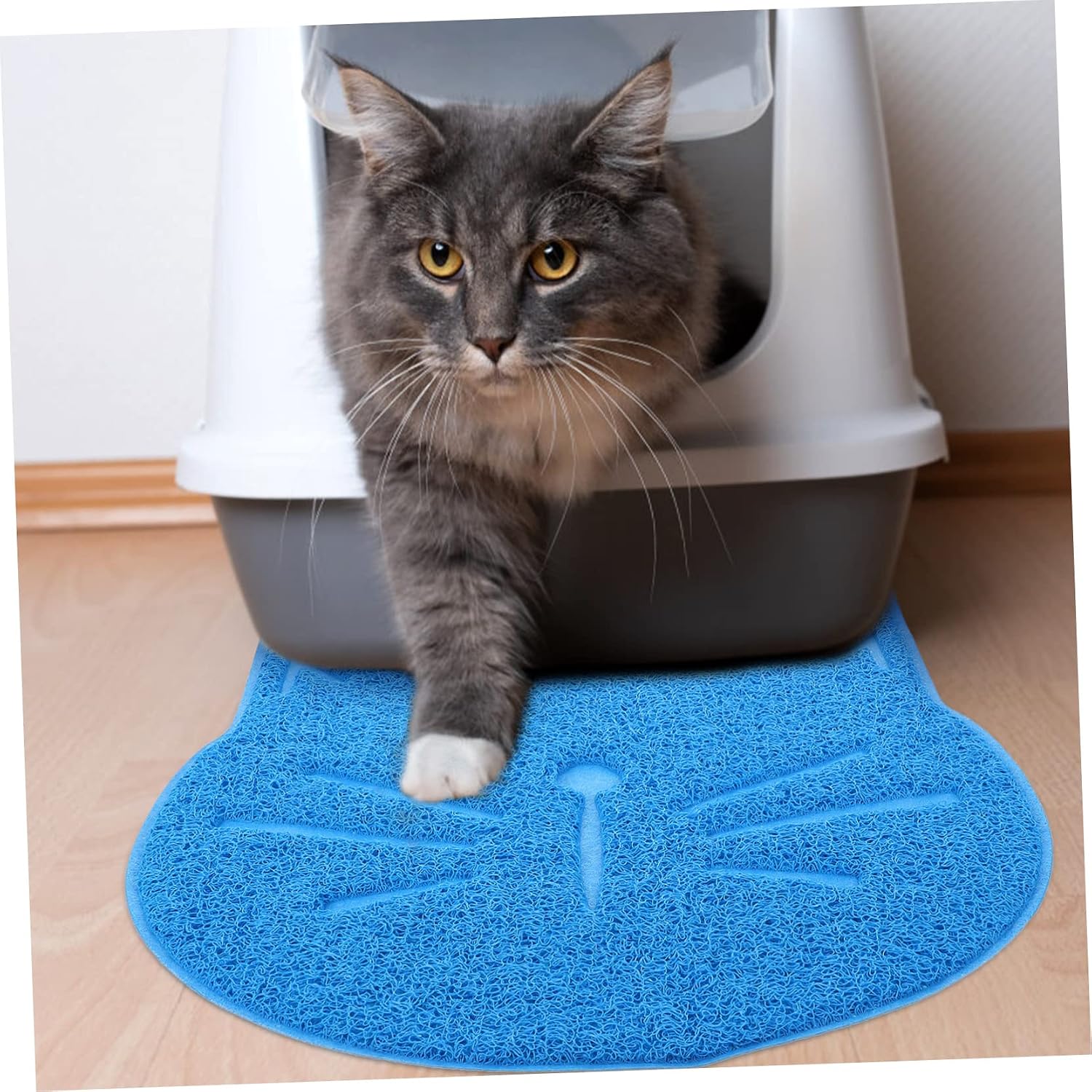 BESTonZON Cat Bowl Mat Blue Non Slip Dog Feeding Placemat Indoor Pet Food Tray Mat with Leak Resistant Surface for Puppies and Cats Easy to Clean and Colorfast