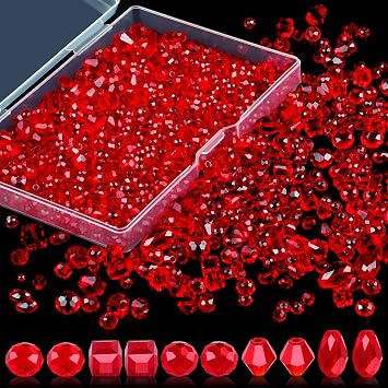 600pcs Crystal Beads Glass Beads Assorted Crystal Beads for Jewelry Making Rondelle Jewelry Beads with Container Box Glass Beads Bulk Bulk for DIY Necklace Bracelet Earrings 4/6/8mm Red