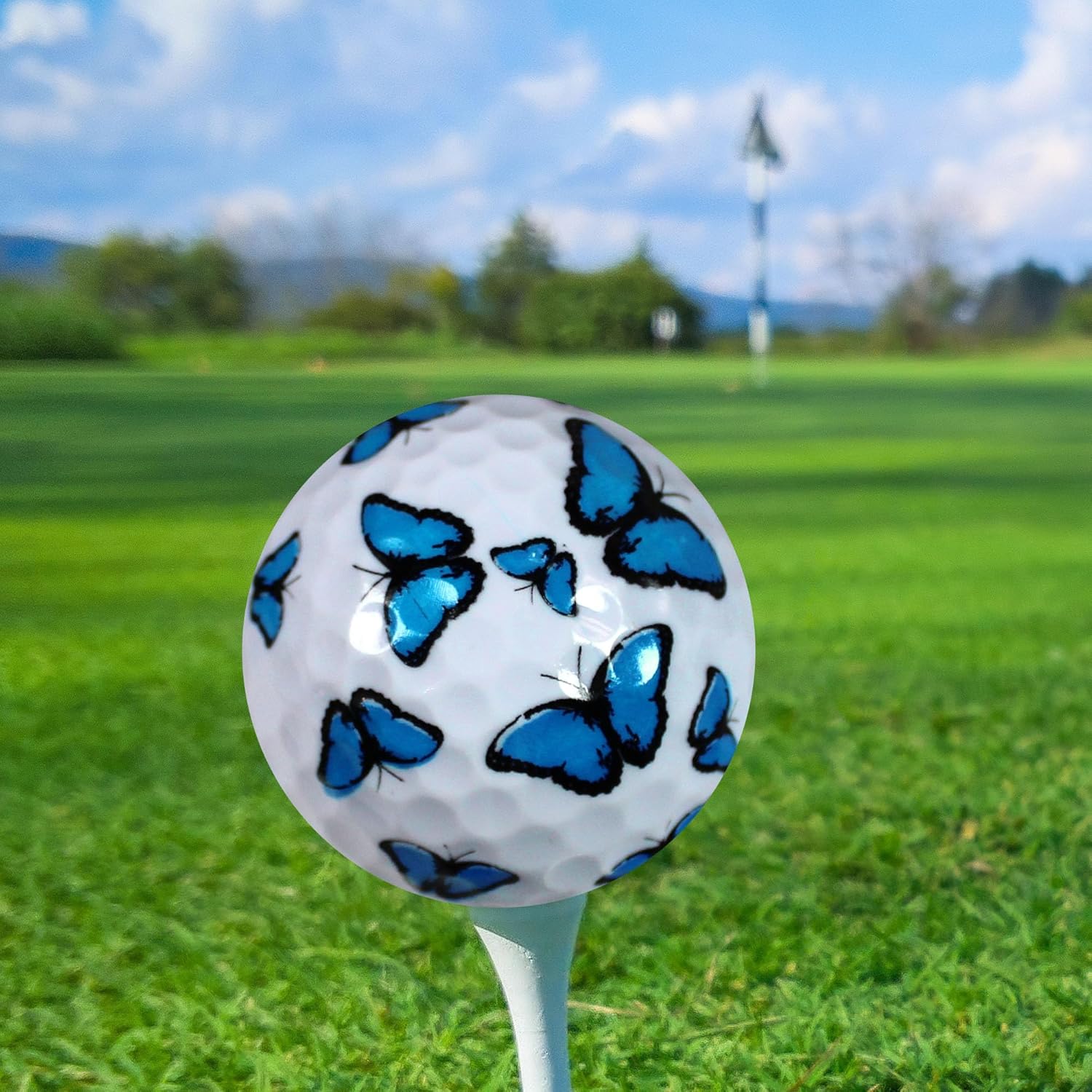 GBM Blue Butterfly Novelty Golf Balls – Colorful Printed Balls for Women, Unique Golf Gifts for Moms, Grandmas, Tournaments & Holidays, 12-Pack