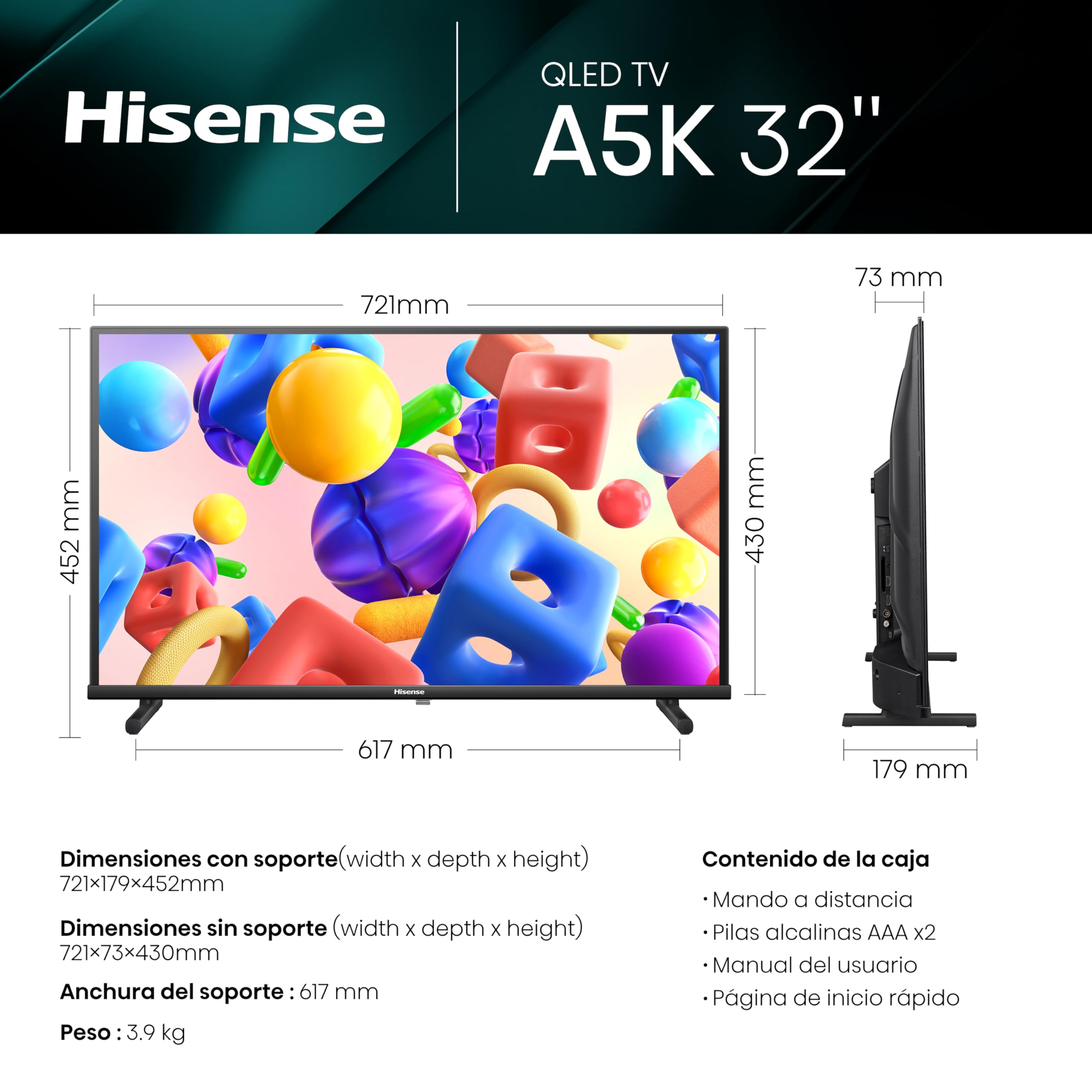 Hisense TV 32A5KQ - QLED Quantum Dot Colour, Smart TV de 32 Pulgadas, DTS HD, Modo Juego, Entrada Tipo C, Peana con Doble posición, función Compartir en el televisor (2023)