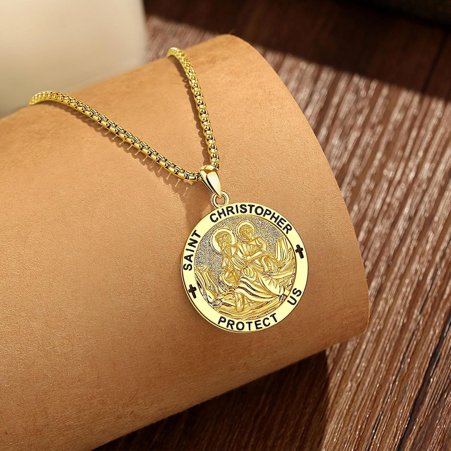 INFUSEU Catholic Protection Faith Necklace Collection, Virgin Mary St Benedict St Christopher St Florian St Joan of Arc