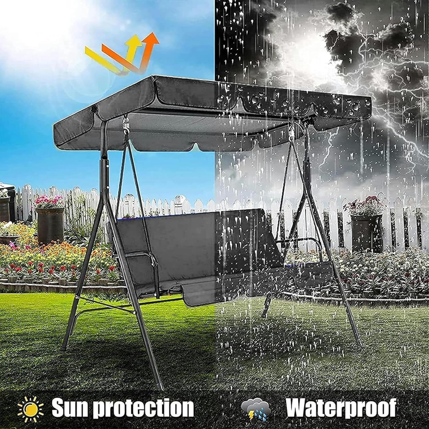 AMNOOL Patio Swing Canopy Replacement Replacement Canopy Cover for Swing Chair Awning Glider 2/3-Seater Outdoor Garden Furniture Covers All Weather Protection (Color : Yellow, Size : 195x125x15cm)-1