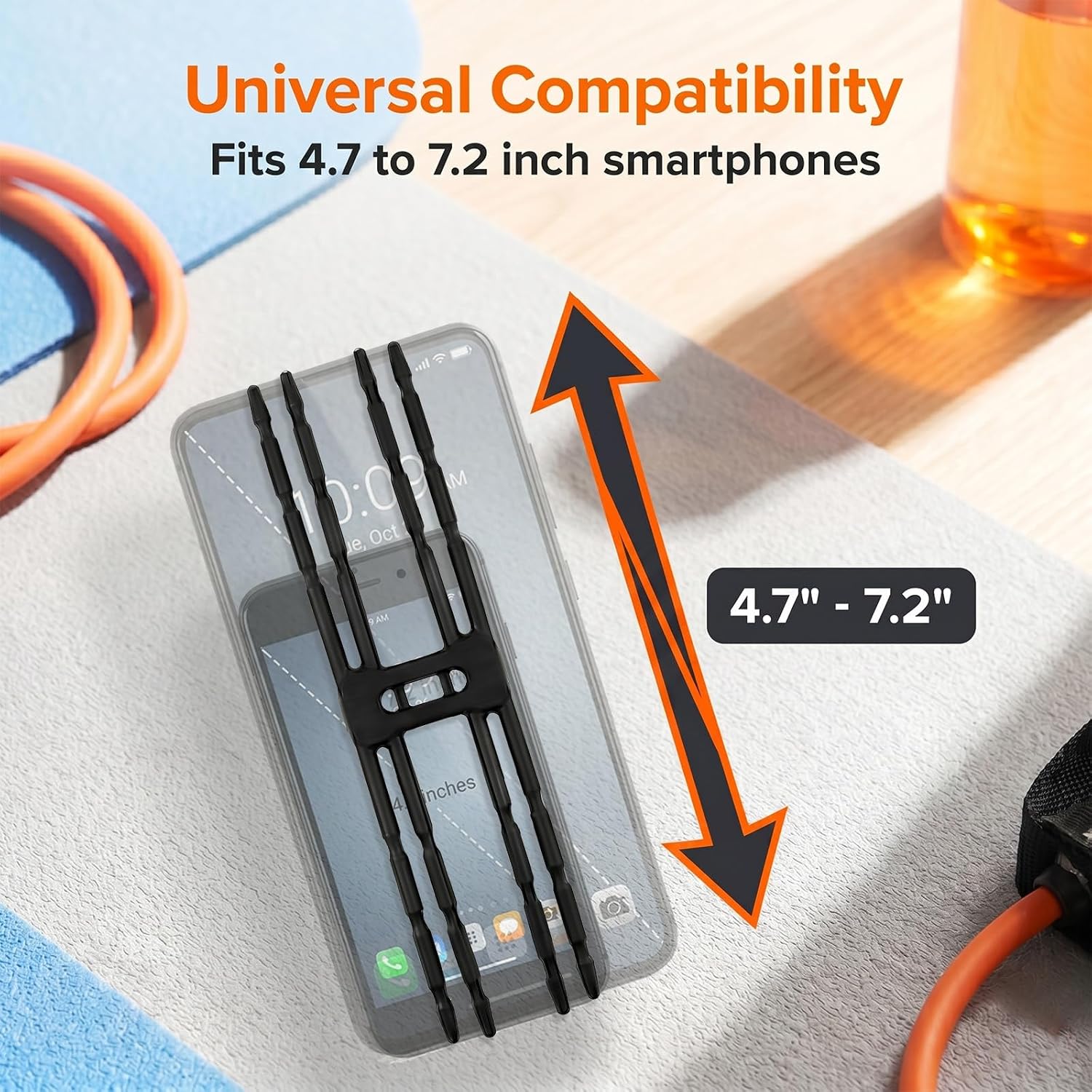 2PCS Treadmill Phone Holder with Anti-Slip Rubber Rings, Durable Silicone Cell Phone Holder for Treadmill, Universal Mount for Gym & Stationary Bike, Fits 4.7"-7.2" Phones - 1 Black + 1 White