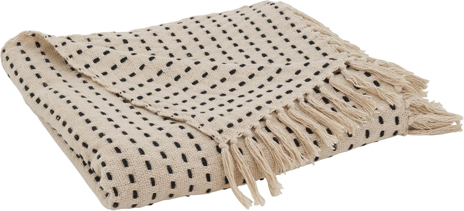 SARO LIFESTYLE Stitched Line Throw, Ivory, 50"" x60 (TH818.I5060)