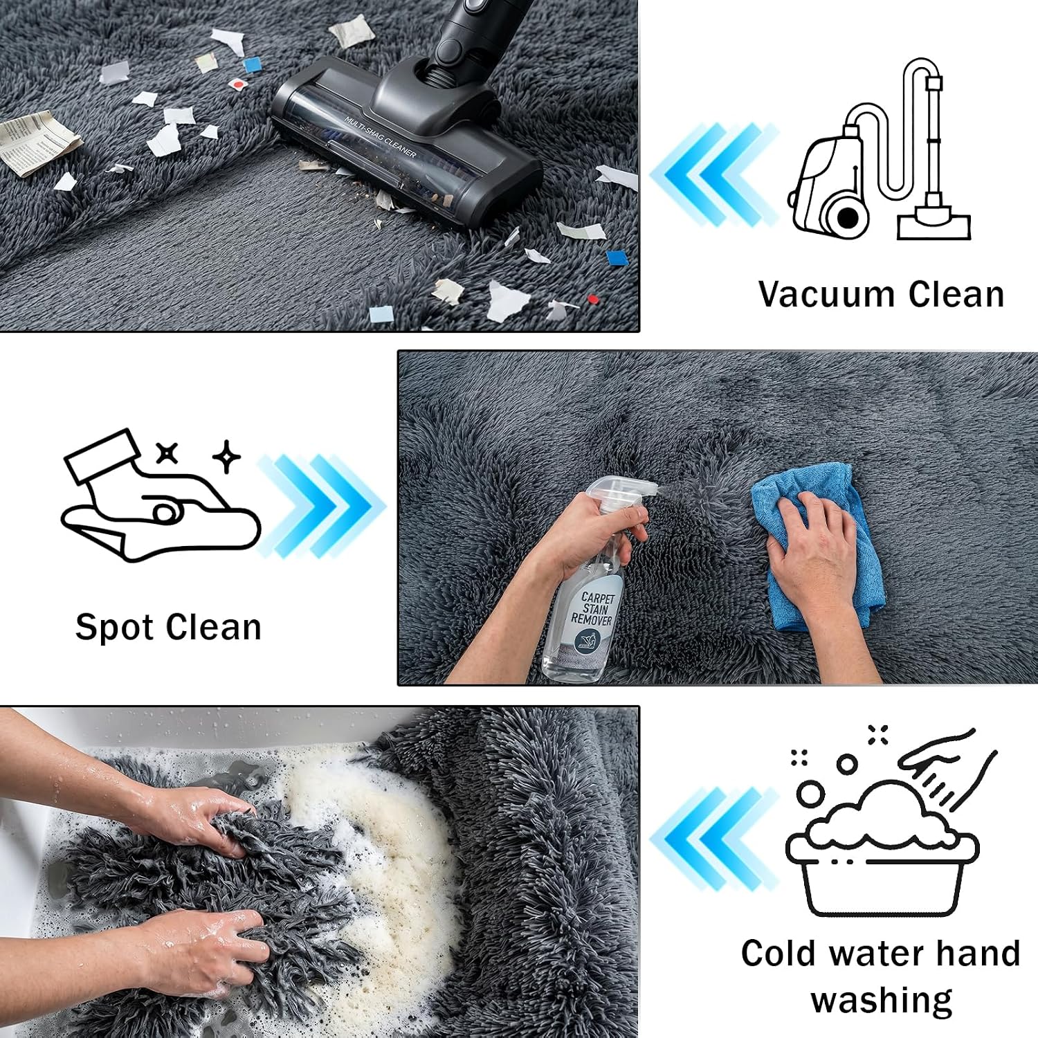 Runner Rugs for Bedroom Living Room, 2x6 Ultra Soft Plush Fluffy Bedside Rug, Long Shaggy Furry Bedroom Throw Rugs Floor Rug with High-Density Non-Slip Bottom for Dorm Hallway Sitting Room, Gery, 2Pcs