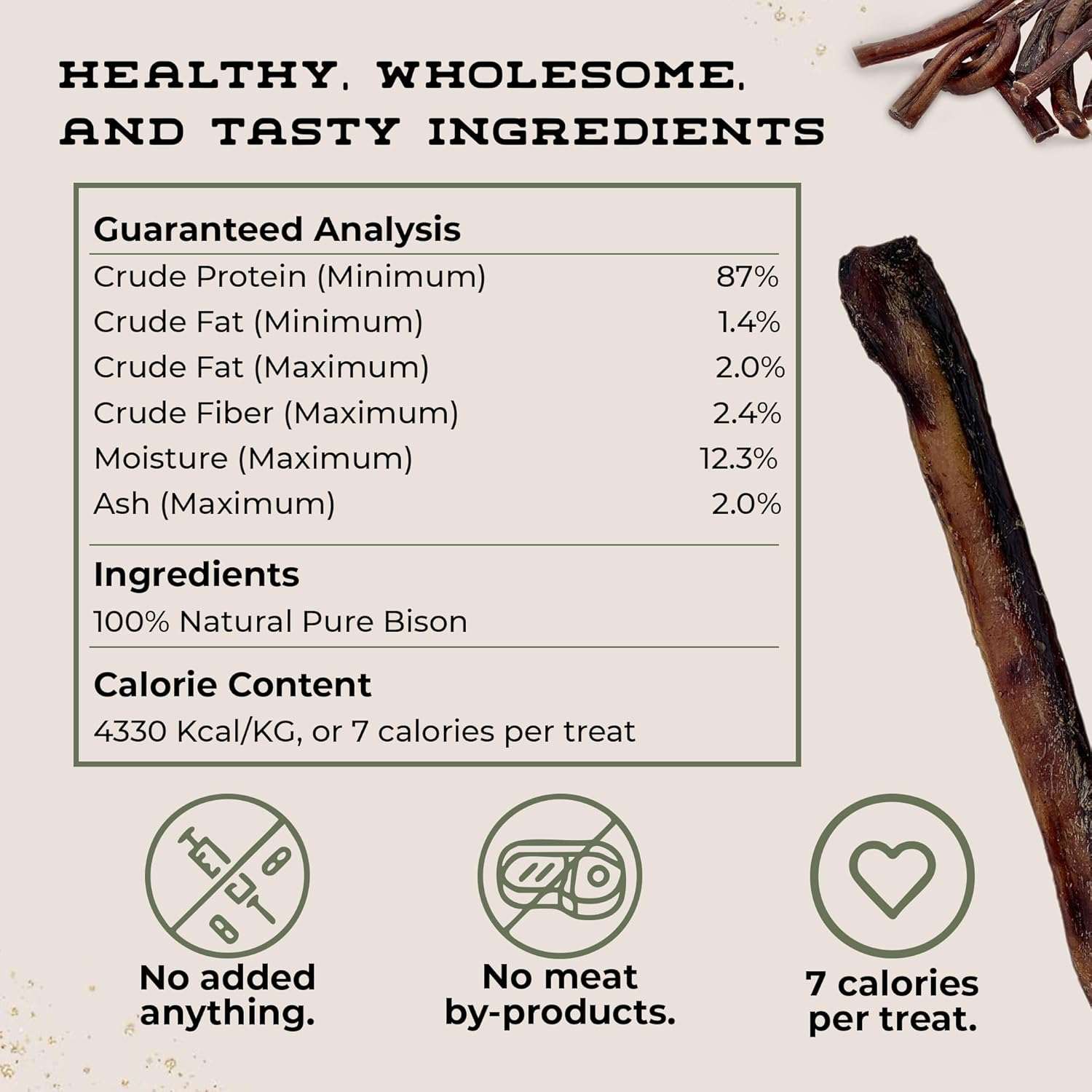 Boulder Dog Food Company Bison Chews, 6 Inches (10 oz) - Bully Sticks for Dogs Made in USA, No Hide Dog Chews, Grain Free Dog Treats, Bully Sticks Odor Free, Pizzle Sticks for Dogs