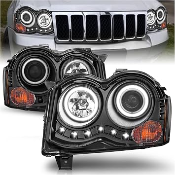 Go-Parts - Left Driver Headlight Lens/Housing for 2008-2010 Jeep Grand Cherokee, Front Headlight Assembly Replacement Housing/Lens/Cover, Halogen, 55157483AE, Replacement
