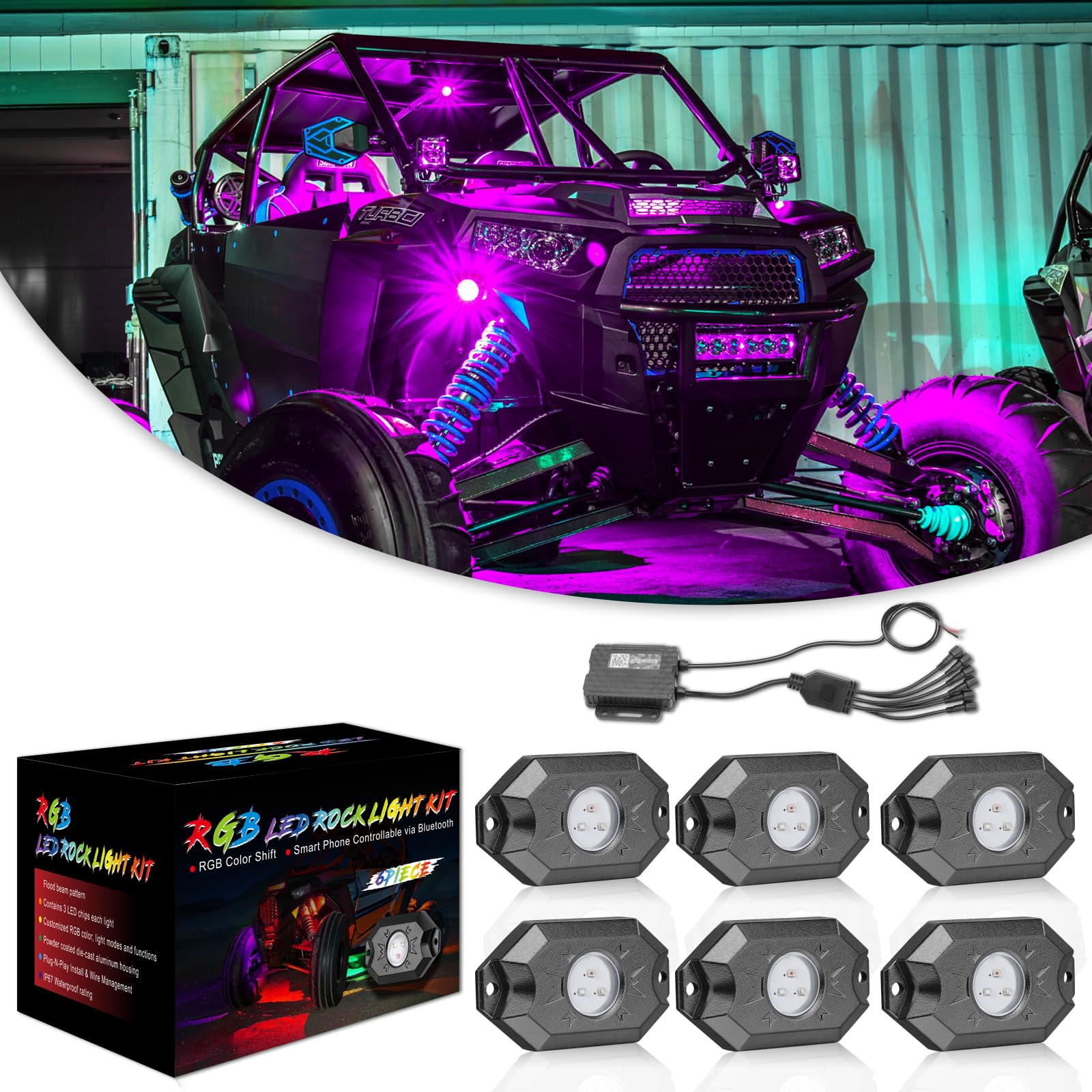 Amazon.co.jp: RGBロックライトキット、Niwaker 6ポッド LEDロック