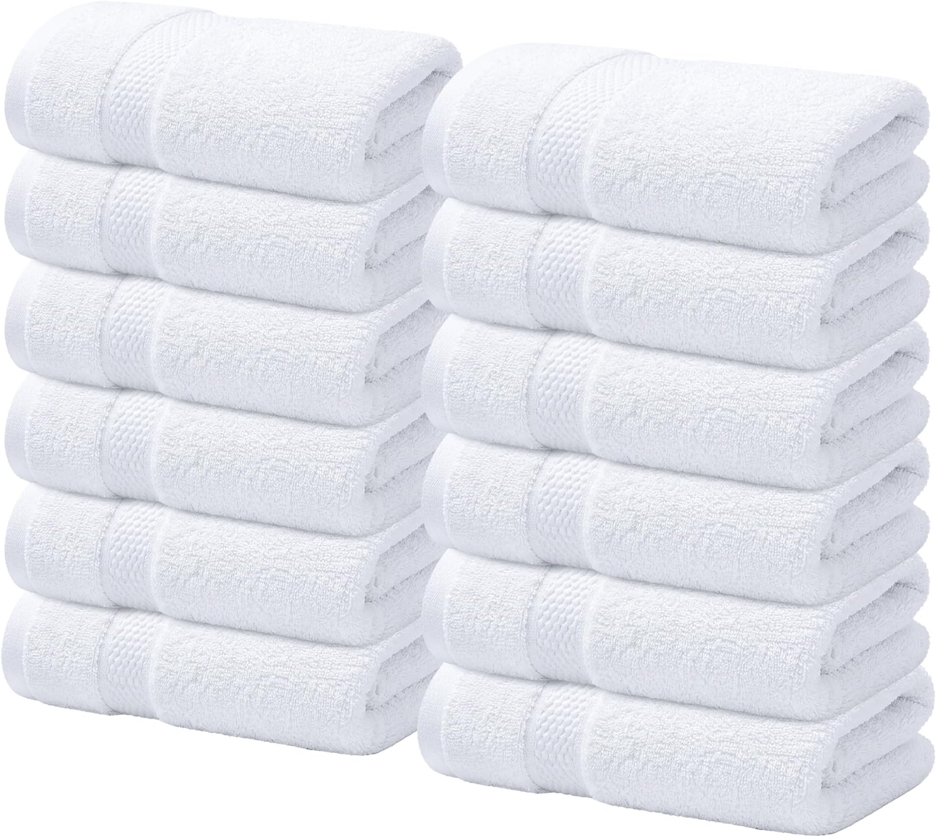 Luxury Wash Cloths for Showering [13x13] – 100% Cotton Washcloths [Pack of 12], Soft and Absorbent Face Towels for Bathroom Wash Clothes, Gym, and Spa (Brilliant White)