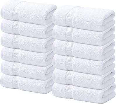 Infinitee Xclusives Luxury Wash Cloths for Showering [13x13] 100% Cotton Washcloths [Pack of 12], Soft and Absorbent Face Towels for Bathroom Wash Clothes, Gym, and Spa Brilliant White