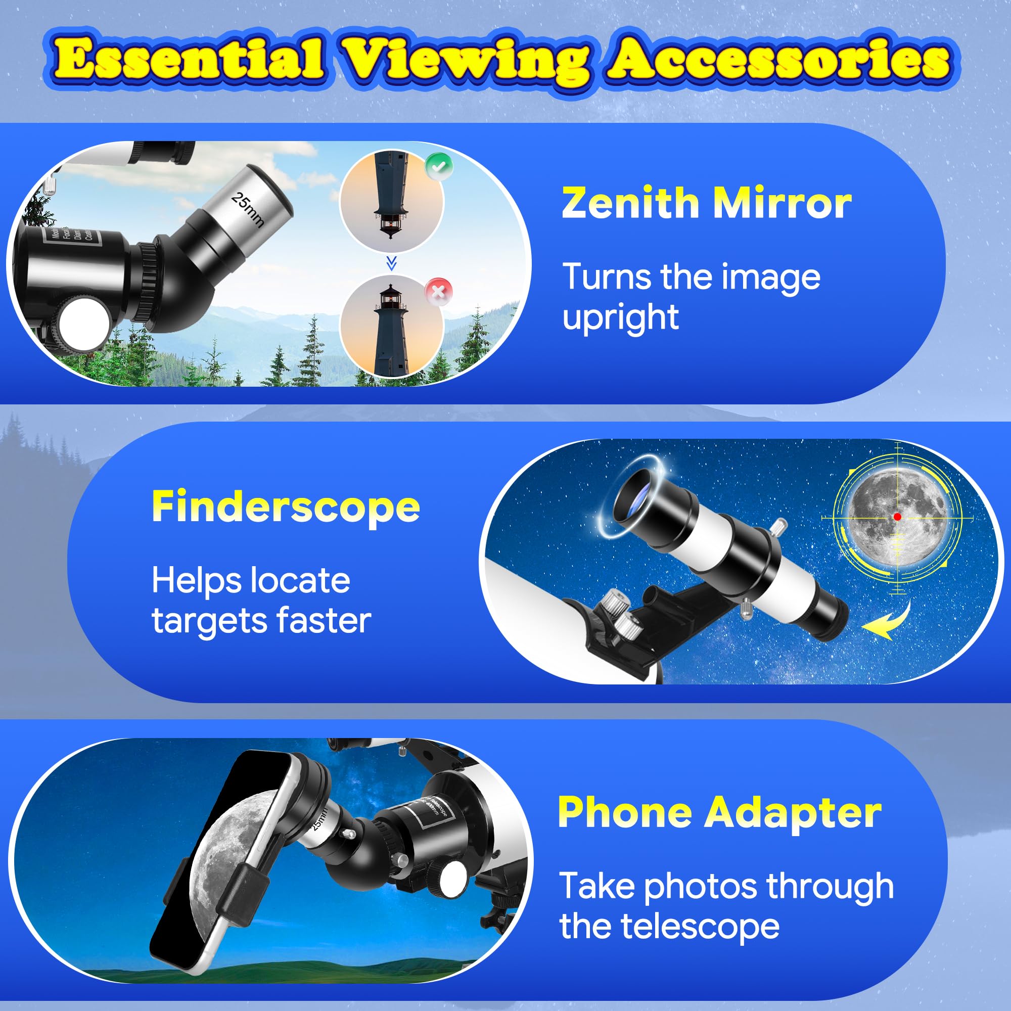 Telescopio Refractor 70/400 para Niños y Principiantes, Telescopio Astronómico Portátil con Trípode, 2 Oculares, Bolsa y 4 Puzzles Educativos de Ciencias para Observar Luna y Estrellas