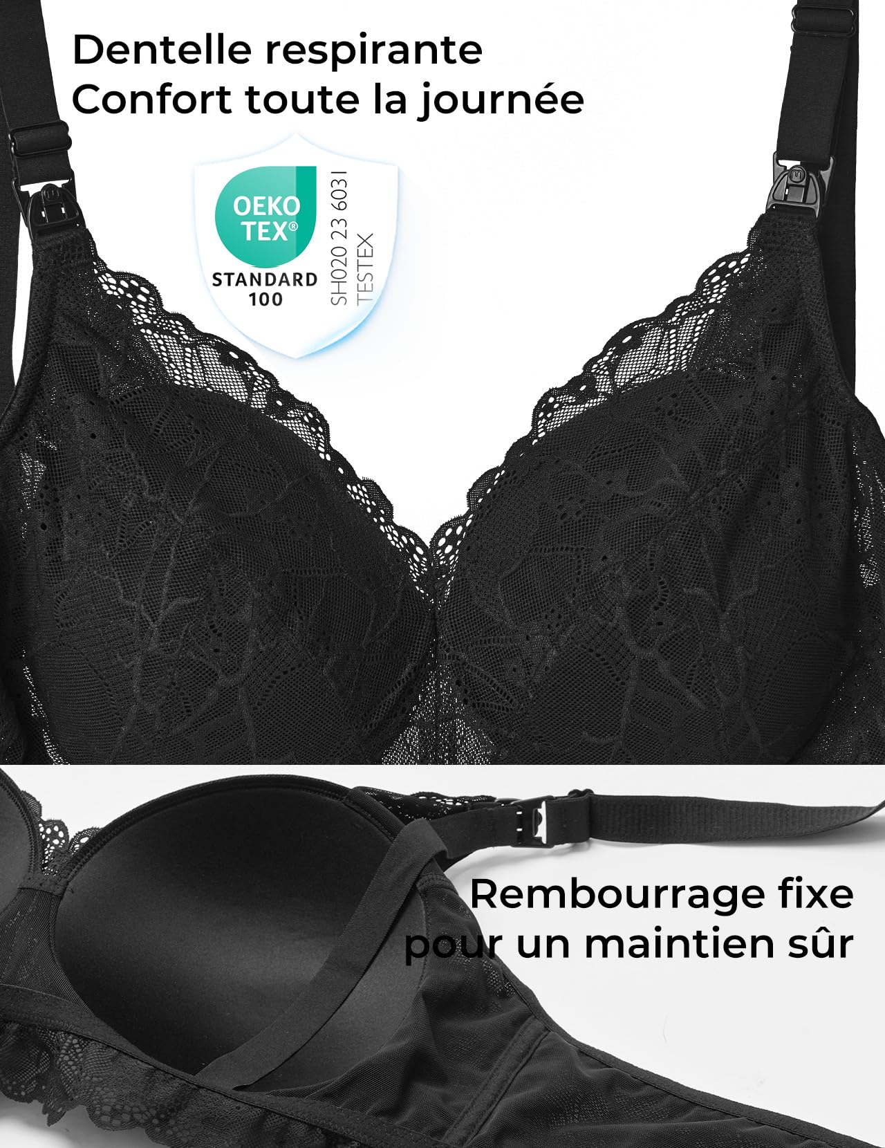 momcozy Soutien Gorge Allaitement en Dentelle, Brassiere Allaitement sans Armatures et rembourrée pour l’Allaitement, Soutien-Gorge de maternité à Encolure en V pour la Grossesse, Dentelle Douce