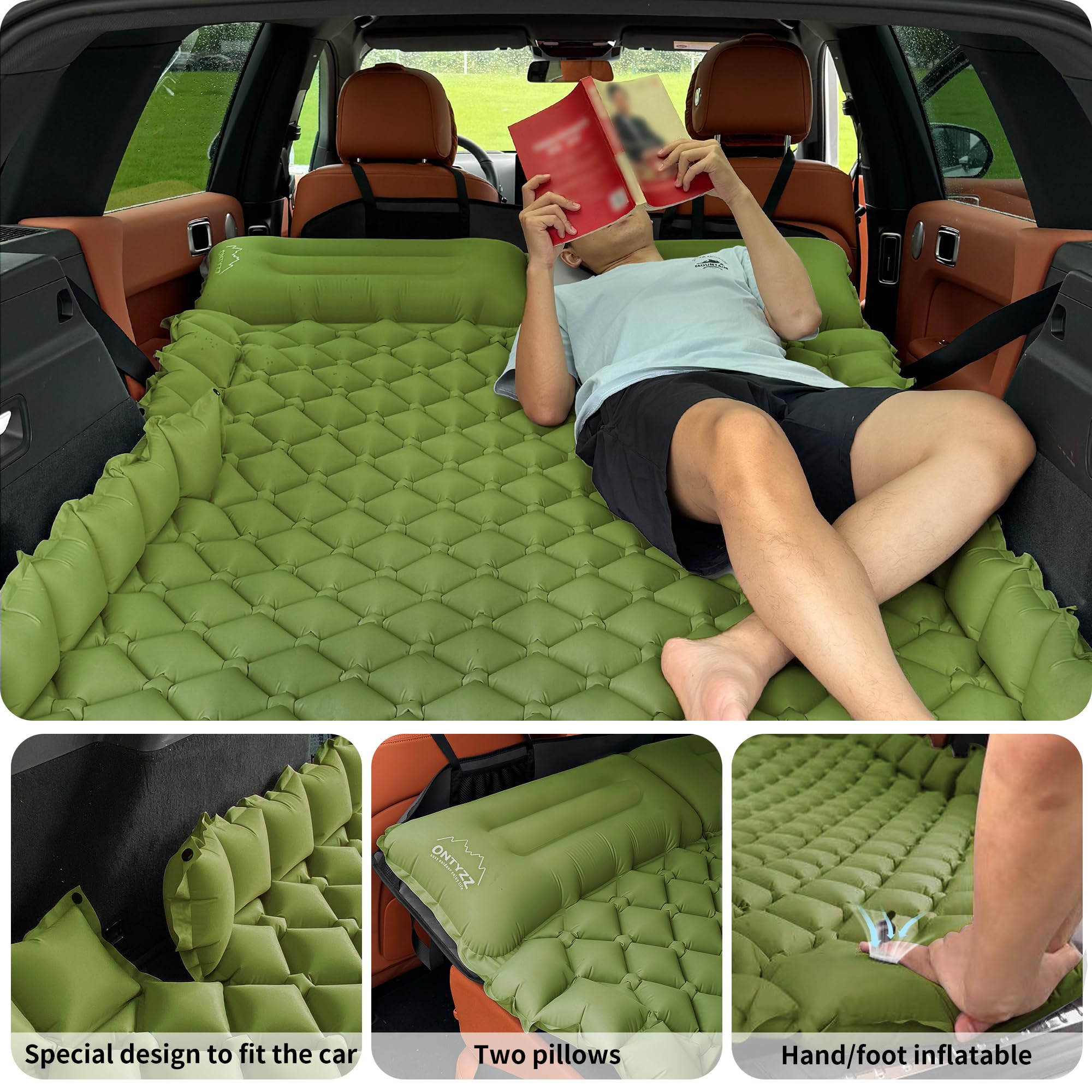 ONTYZZ Auto Matratze SUV Luftmatratze 2 Personen Luftbett für Reisen Camping Isomatte Selbstaufblasende Schlafmatten mit Fuß Pumpe & Kissen Aufblasbare Camping Bett 183 * 131 * 7CM