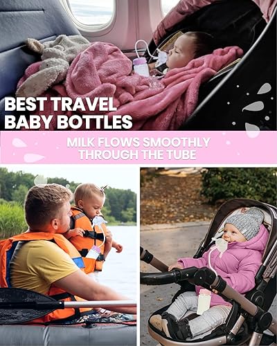 Miniatura 5 de Skywin Portabotellas de 8 onzas para bebé (rosa) - Paquete de 2 biberones con pajilla, anti cólicos, para una alimentación cómoda